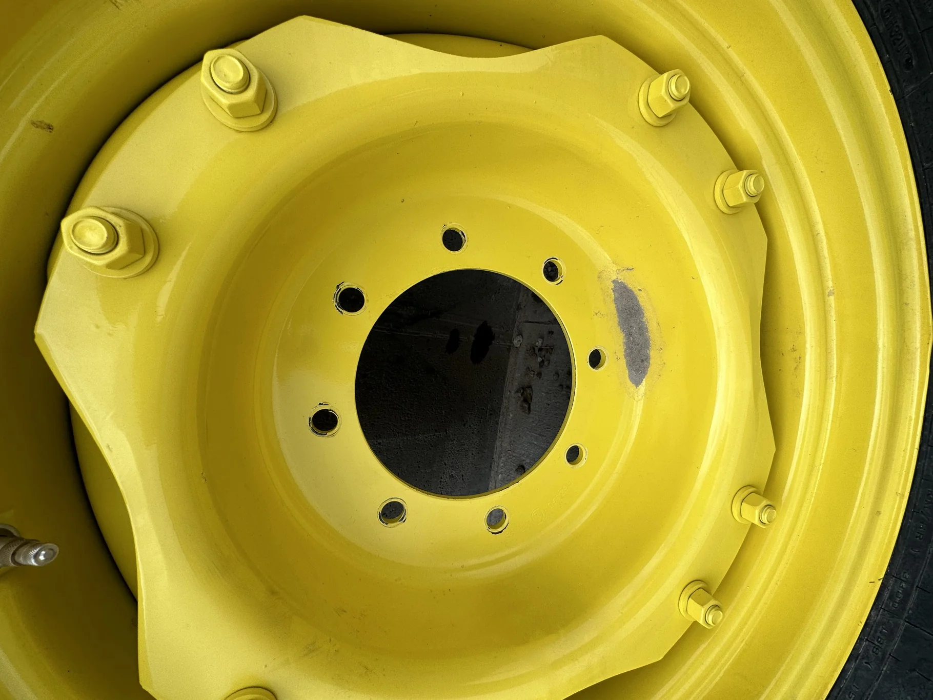 Take Off 320/85R24 Firestone Performer EVO R-1W 122D TL on a 10 X 24 John Deere Yellow Waffle Wheel image 3