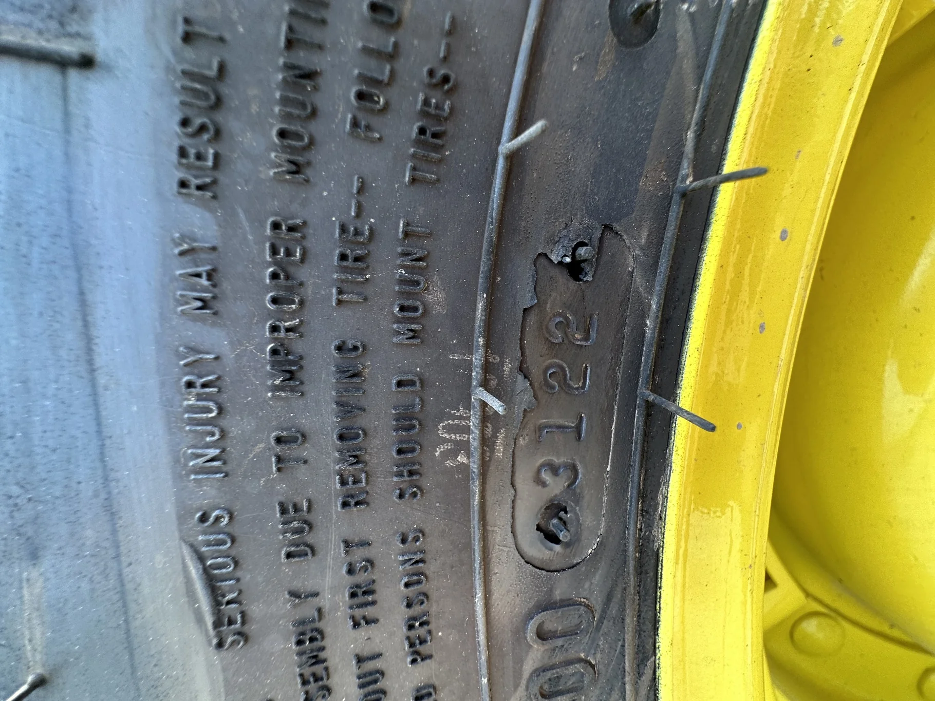 Take Off 320/85R24 Firestone Performer EVO R-1W 122D TL on a 10 X 24 John Deere Yellow Waffle Wheel image 7