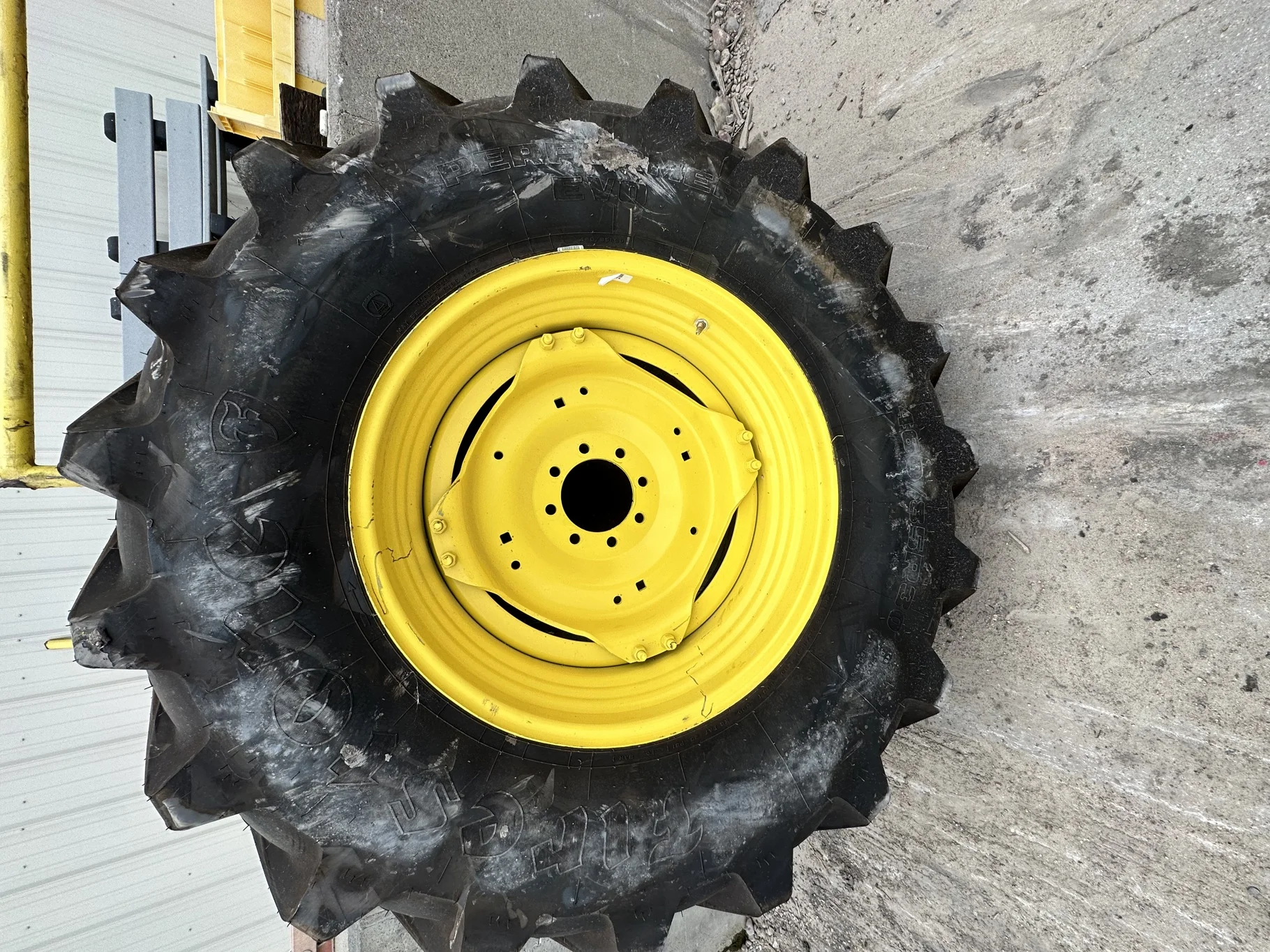 Take Off 460/85R30 Firestone Performer EVO R-1W (145D) TL on a 15 X 30 JD Yellow Waffle Wheel image 2