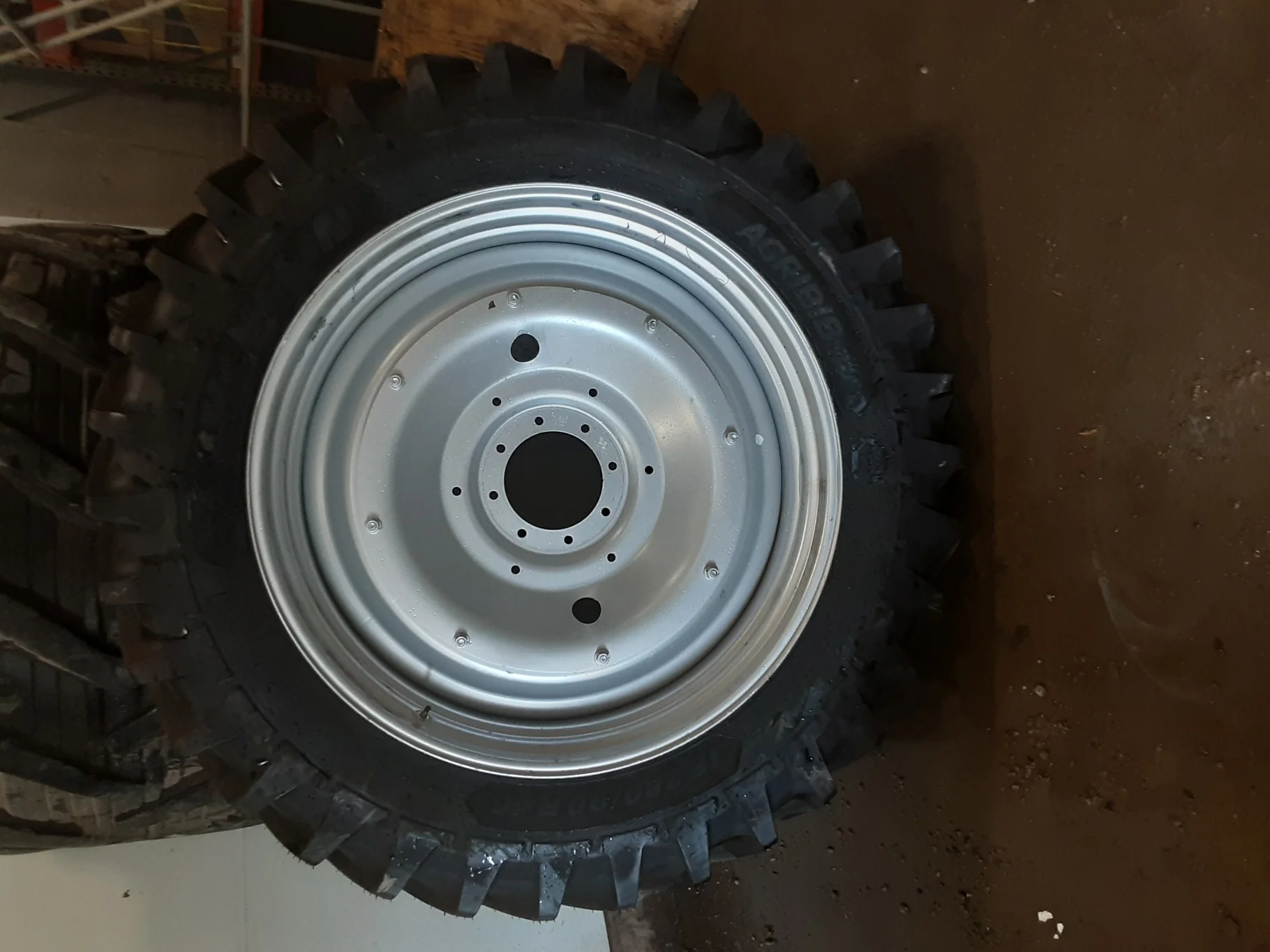 TAKE OFF IF380/90R46 Michelin AgriBib Row Crop R-1W 165A8/B TL on a 12 X 46 Case Silver 8 Bolt Whee