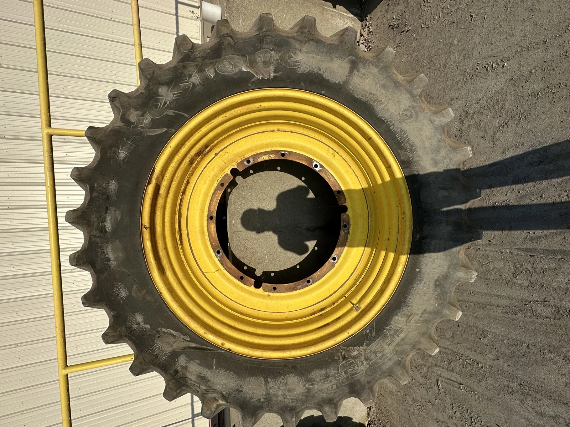 Used 75% 480/80R50 Firestone Radial Deep Tread 23 R-1W 159B TL on 15 x 50 John Deere Yellow 12 Bolt image 2