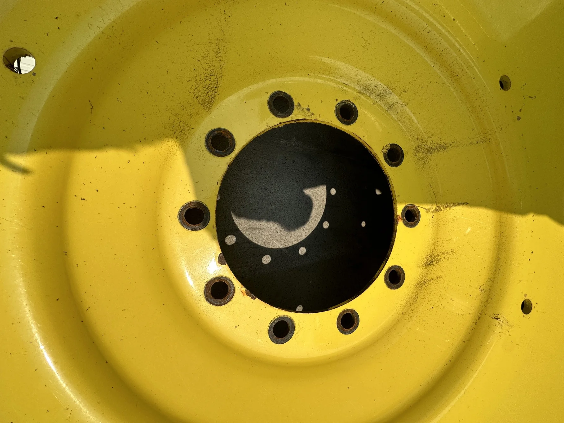 Used 80% 520/85R42 Firestone Radial Deep Tread 23 R-1W 167B TL on 18 x 42 John Deere Yellow 10 Bolt image 3
