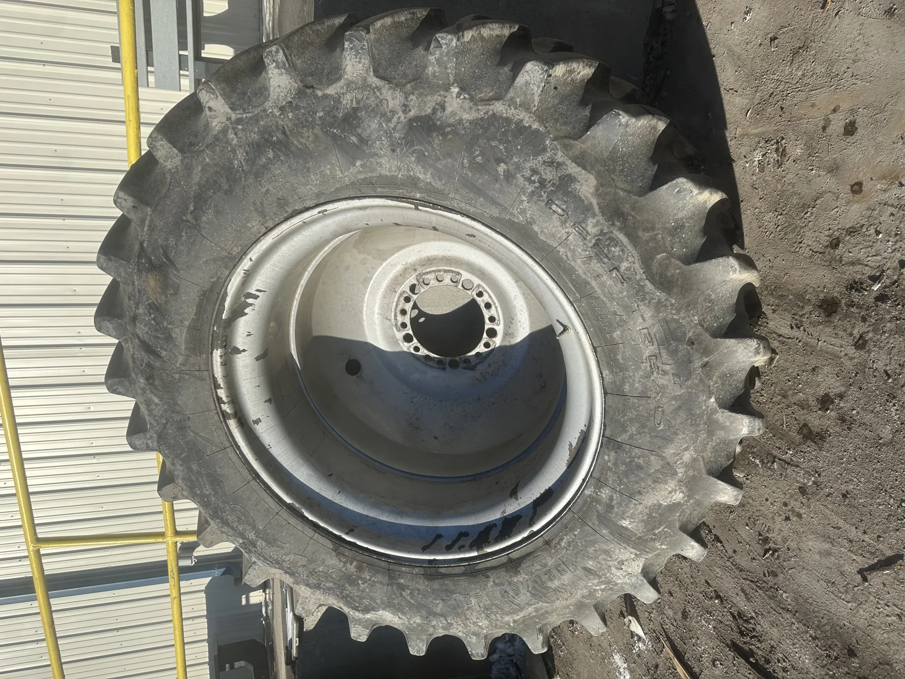 Used 85% 520/85R42 Firestone Radial Deep Tread 23 R-1W 157B TL on 18 x 42 Case IH Silver 20B Dolly