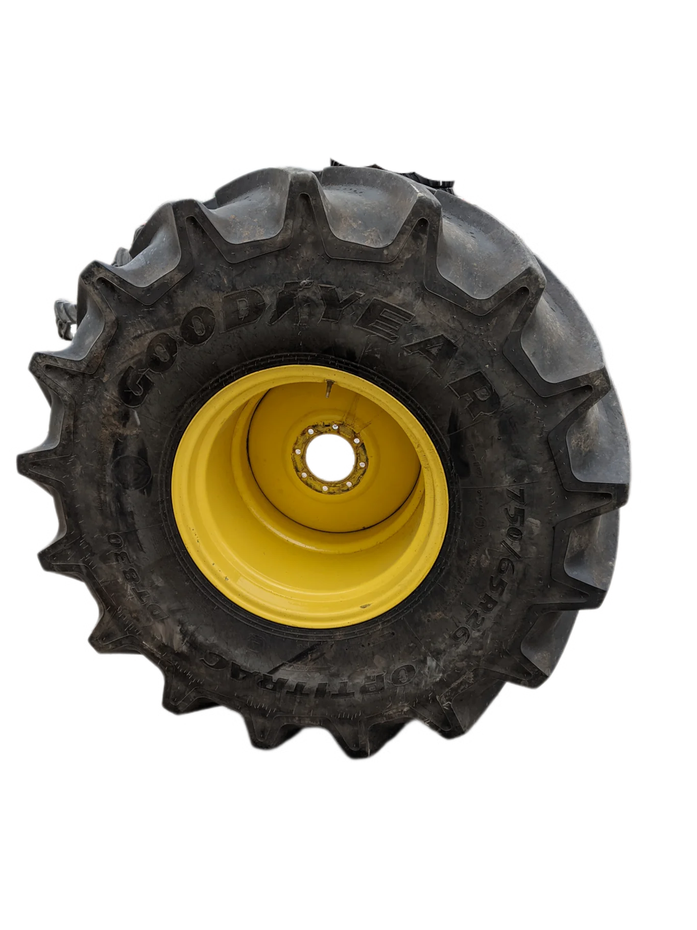 Used 95% 750/65R26 Goodyear Optitrac DT830 R-1W (166D) TL on a 25 x 26 JD Yellow 8 Bolt (.906) image 2