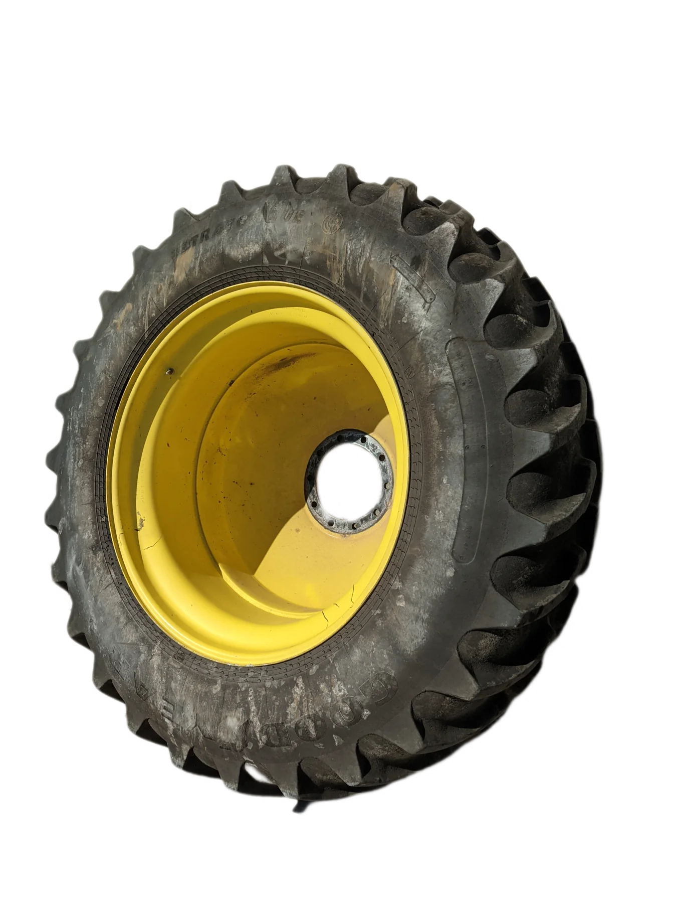 Used 80% 520/85R42 Goodyear Ultra Torque 157D R-1W TL on 42 X 18 JD Yellow 10 Bolt (.906) Inside