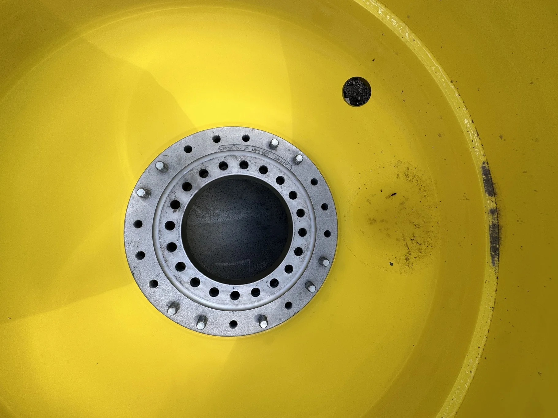 Take Off 650/85R38 Firestone Radial Deep Tread 23 R-1W 173B TL on a 23 X 38 JD Yellow  "X" Se image 2