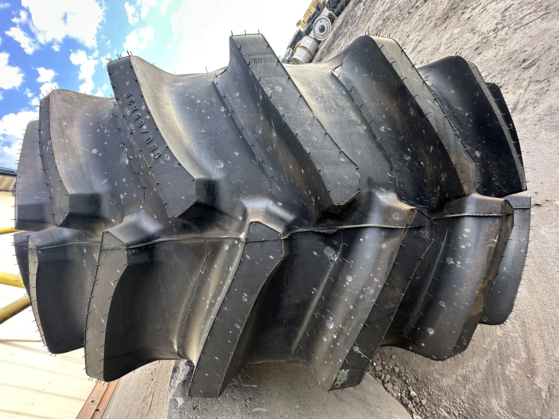 Take Off 650/85R38 Firestone Radial Deep Tread 23 R-1W 173B TL on a 23 X 38 JD Yellow  "X" Se image 3