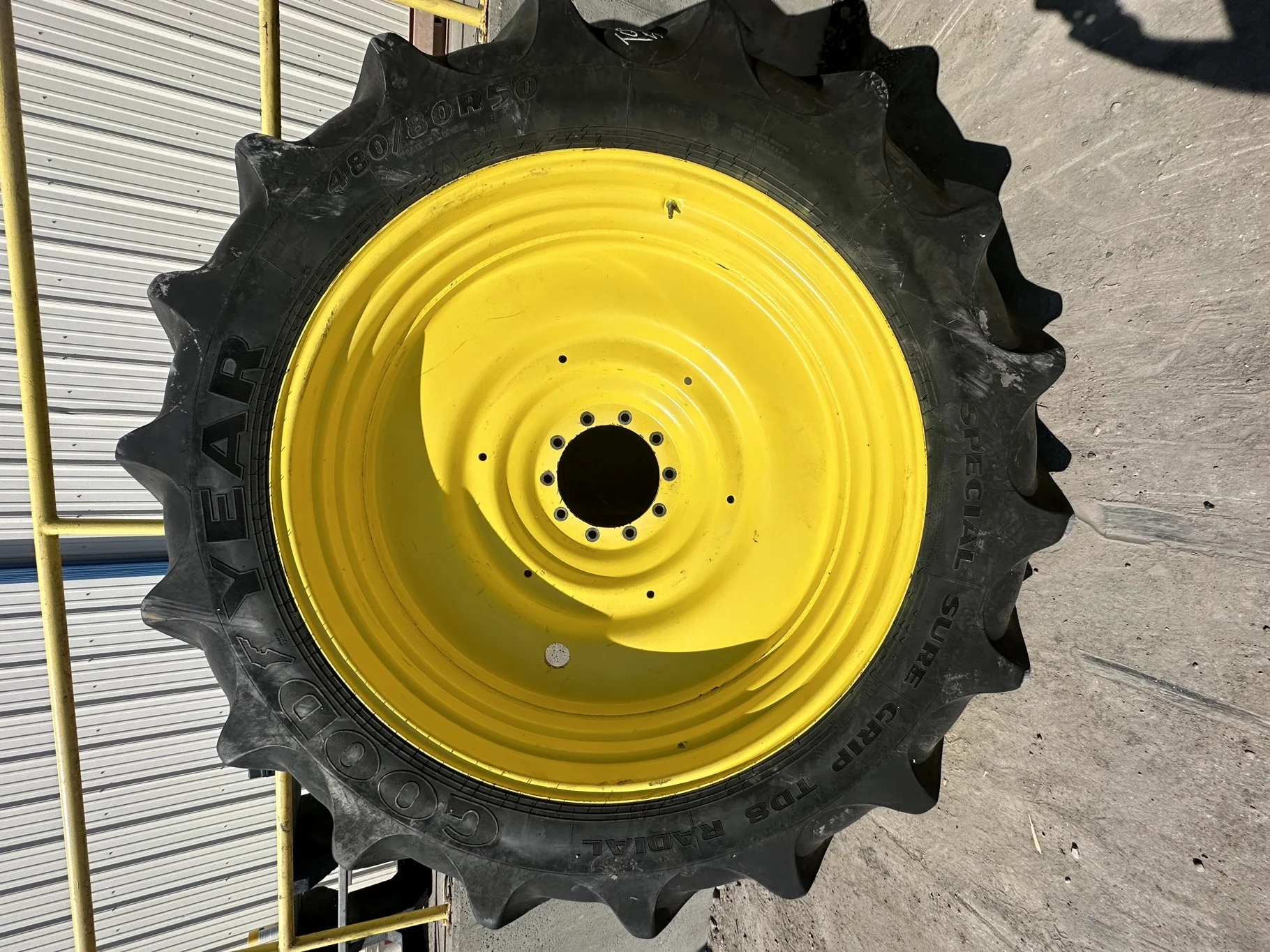 Used 480/80R50 159B Goodyear Special Sure Grip TD8 Radial R-2 TL 65% On 15 x 50 Yellow Wheel image 2