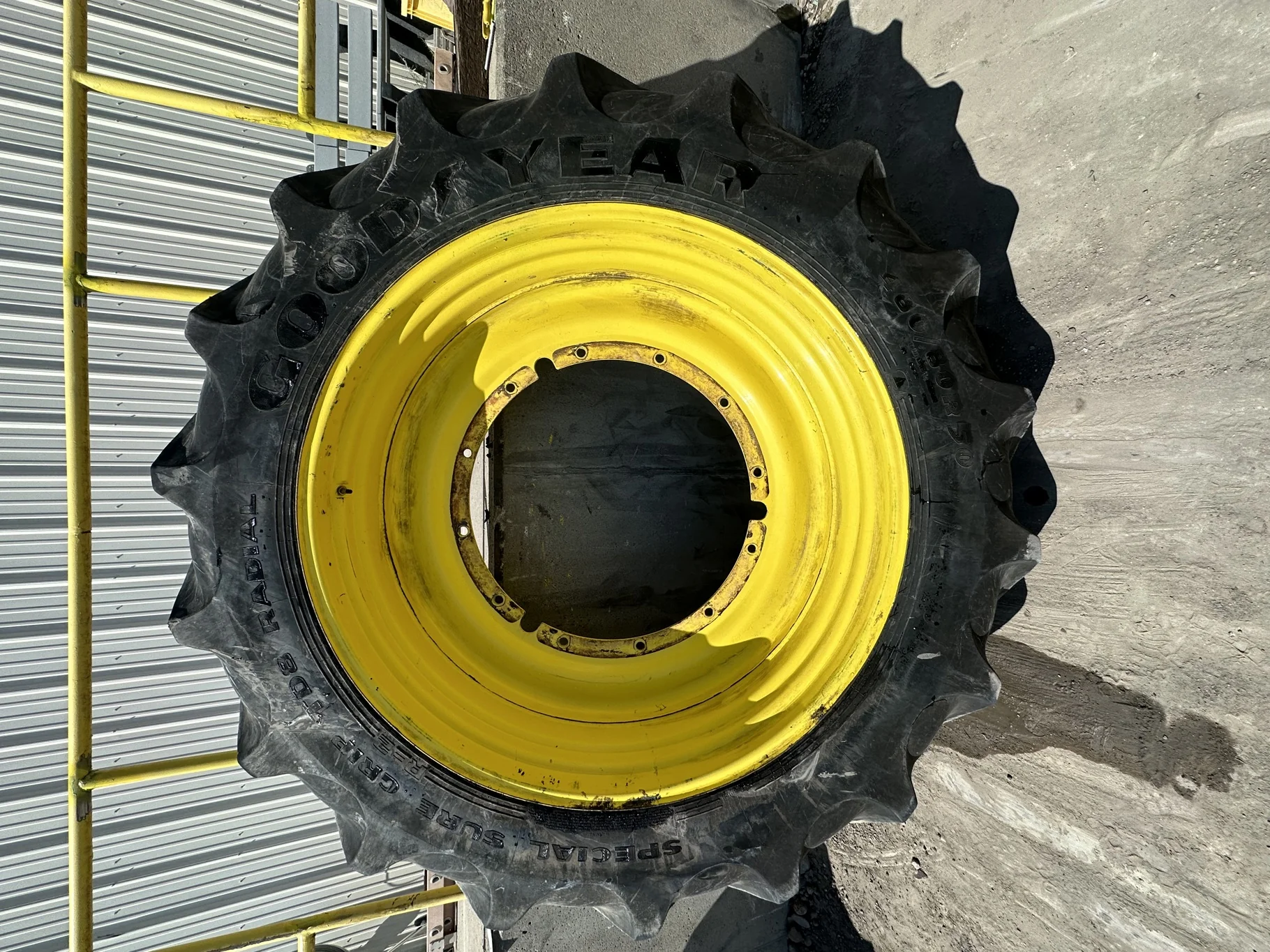 Used 480/80R50 158A8/B Goodyear Special Sure Grip TD8 Radial R-2 TL 75% On 15 x 50 JD Yellow Wheel image 2