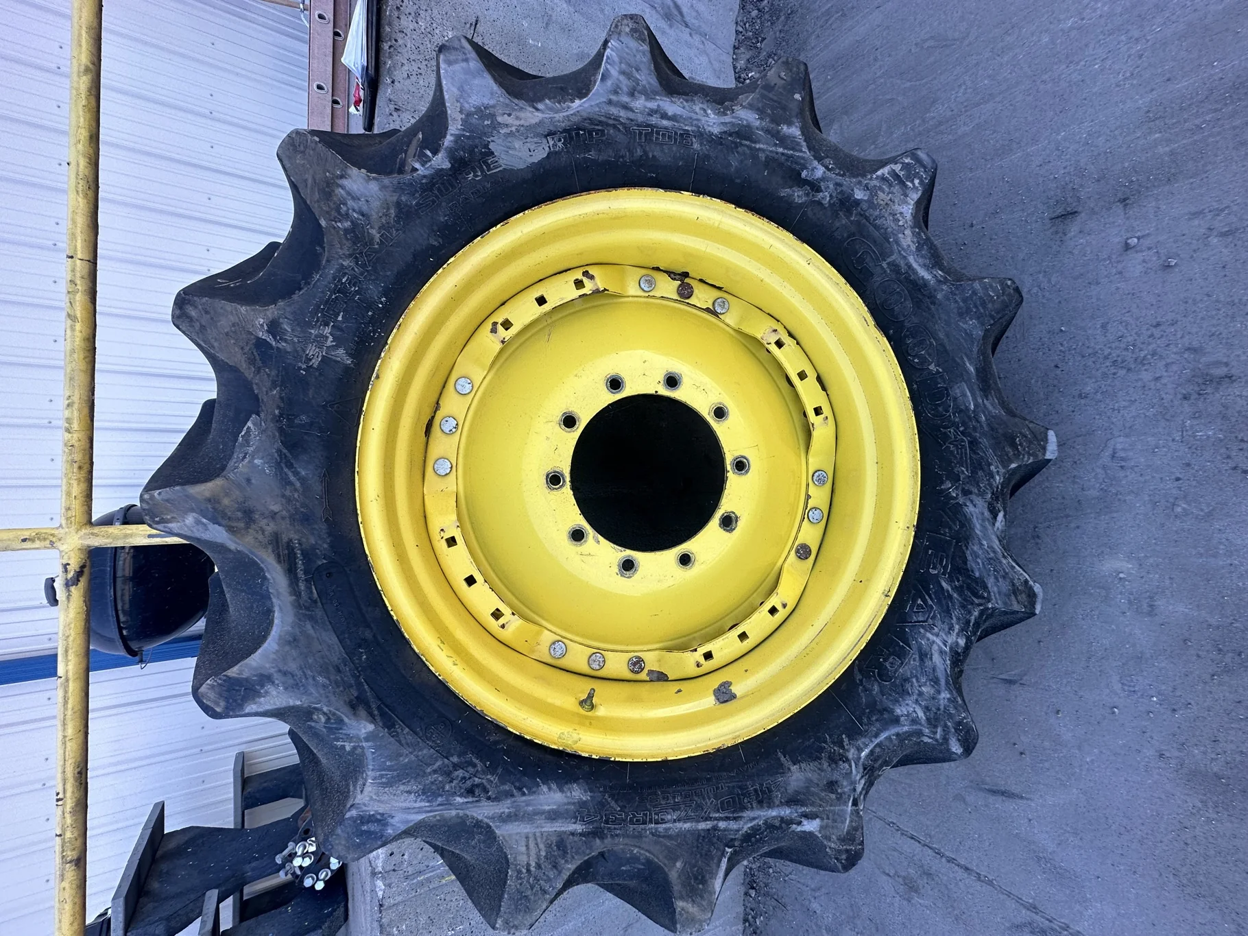 Used 480/70R34 155A8/B Goodyear Special Sure Grip TD8 Radial R-2 TL 70% On 15 x 34 JD Yellow Wheel image 2
