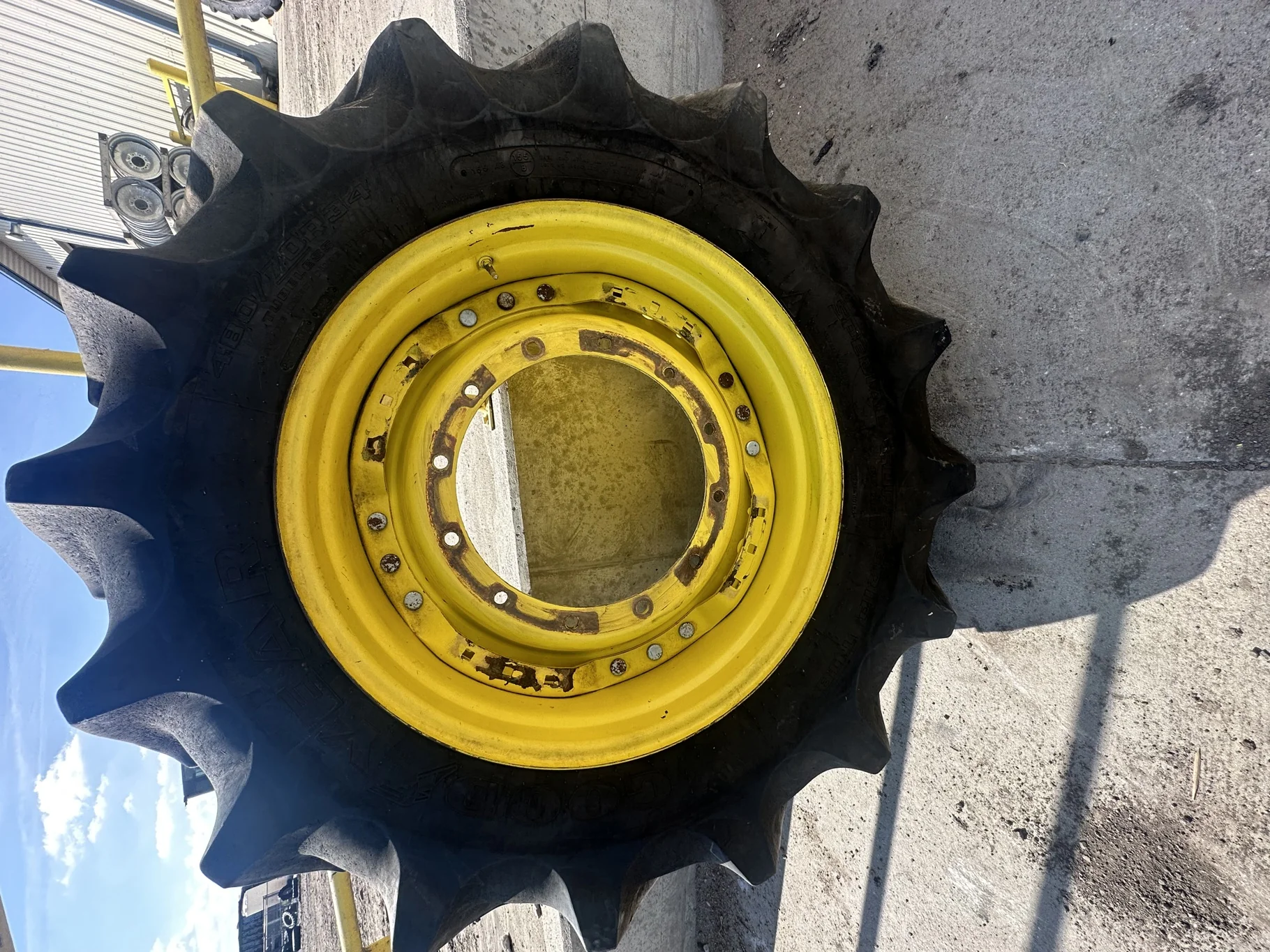 Used 480/70R34 155A8/BGoodyear Special Sure Grip TD8 Radial R-2 TL 65% On 15 x 34 JD Yellow Wheel image 2
