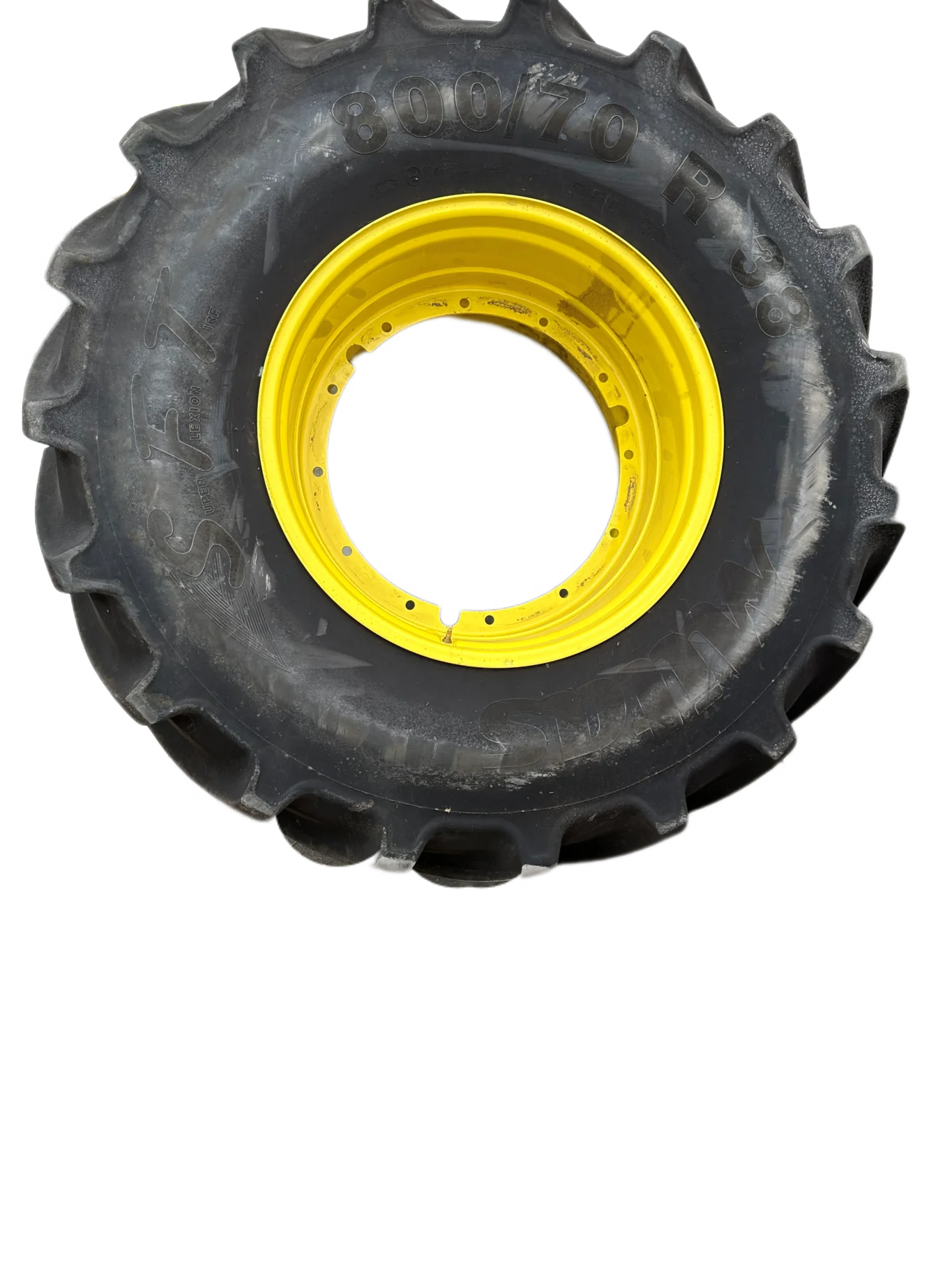 Take-Off 800/70R38 173D/176A8 Mitas SFT TL 95-100% On 27 X 38 12B 55" Stub Disc Wheel JD AG Yellow image 2