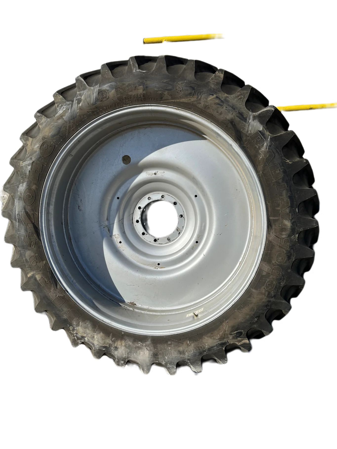 Used 95% 380/90R54 Firestone Radial 9000 R-1W (152B) TL on a 12 x 54 Case Silver 10 Bolt Dual Wheel image 2