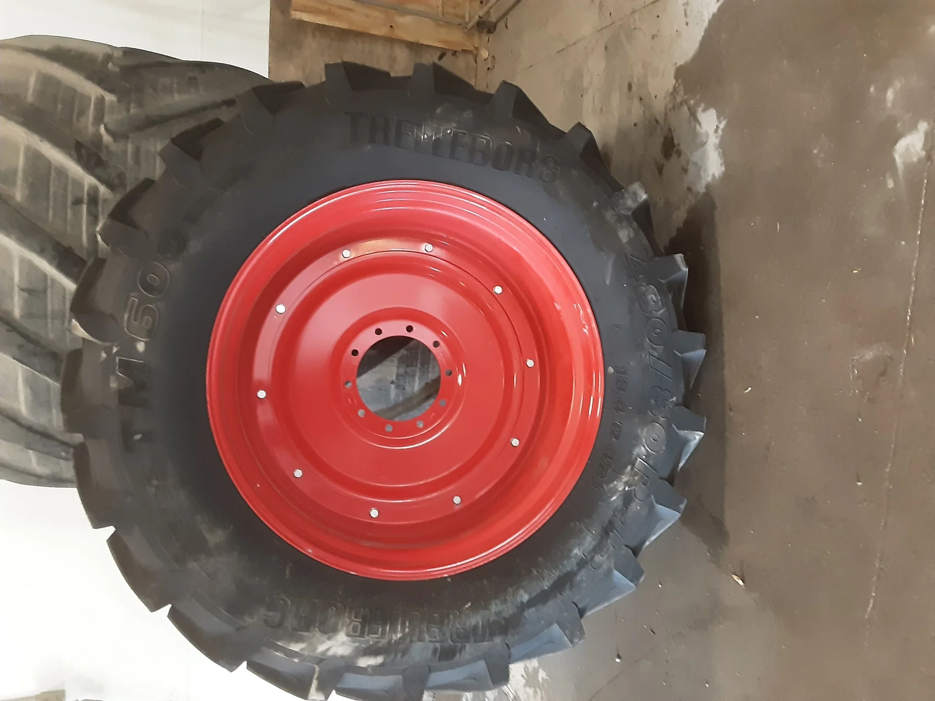 TAKE OFF 480/80R42 Trelleborg TM600 R-1W 151A8 TL on a 16 X 42 Fendt Red 12 Bolt 2 Piece Dual Whe image 2