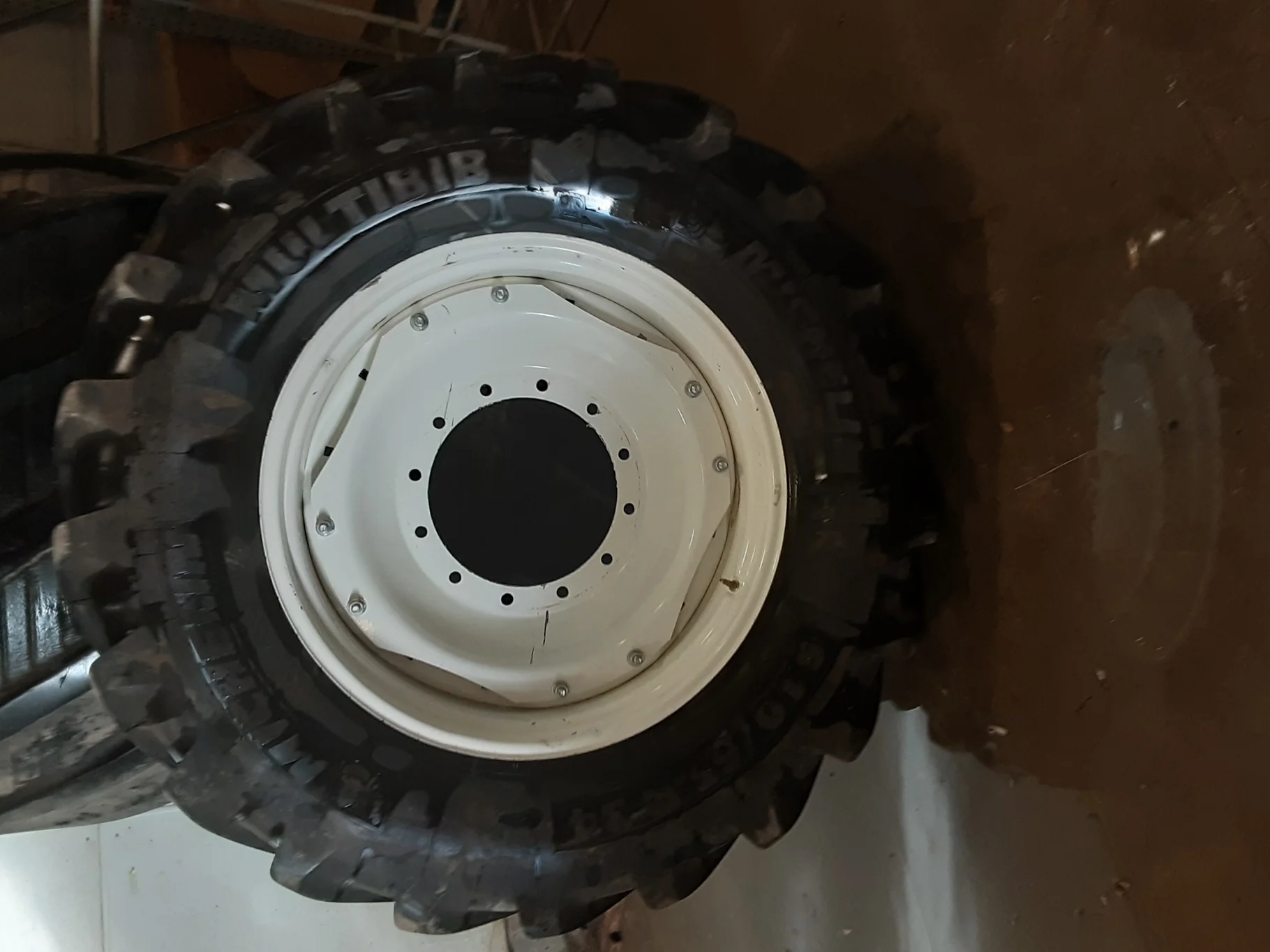 Used 95% 540/65R34 Michelin MultiBib R-1W (145D) TL on a 15 x 34 NH White Waffle Wheel (2 Hol image 2