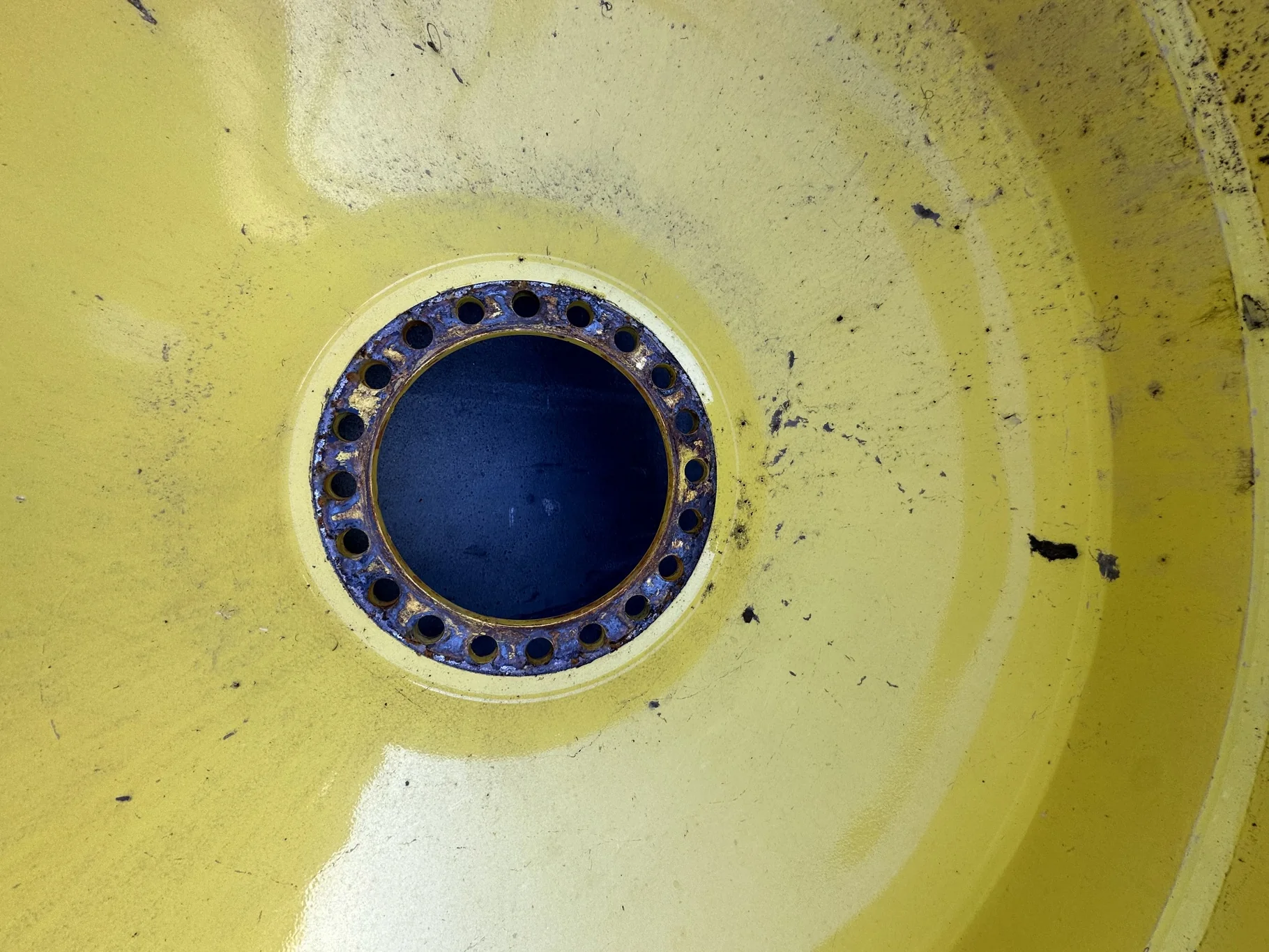 Used 87% 650/85R38 Firestone Radial Deep Tread 23 R-1W 173B TL on 23 x 38 John Deere Yellow 20 Bolt image 3