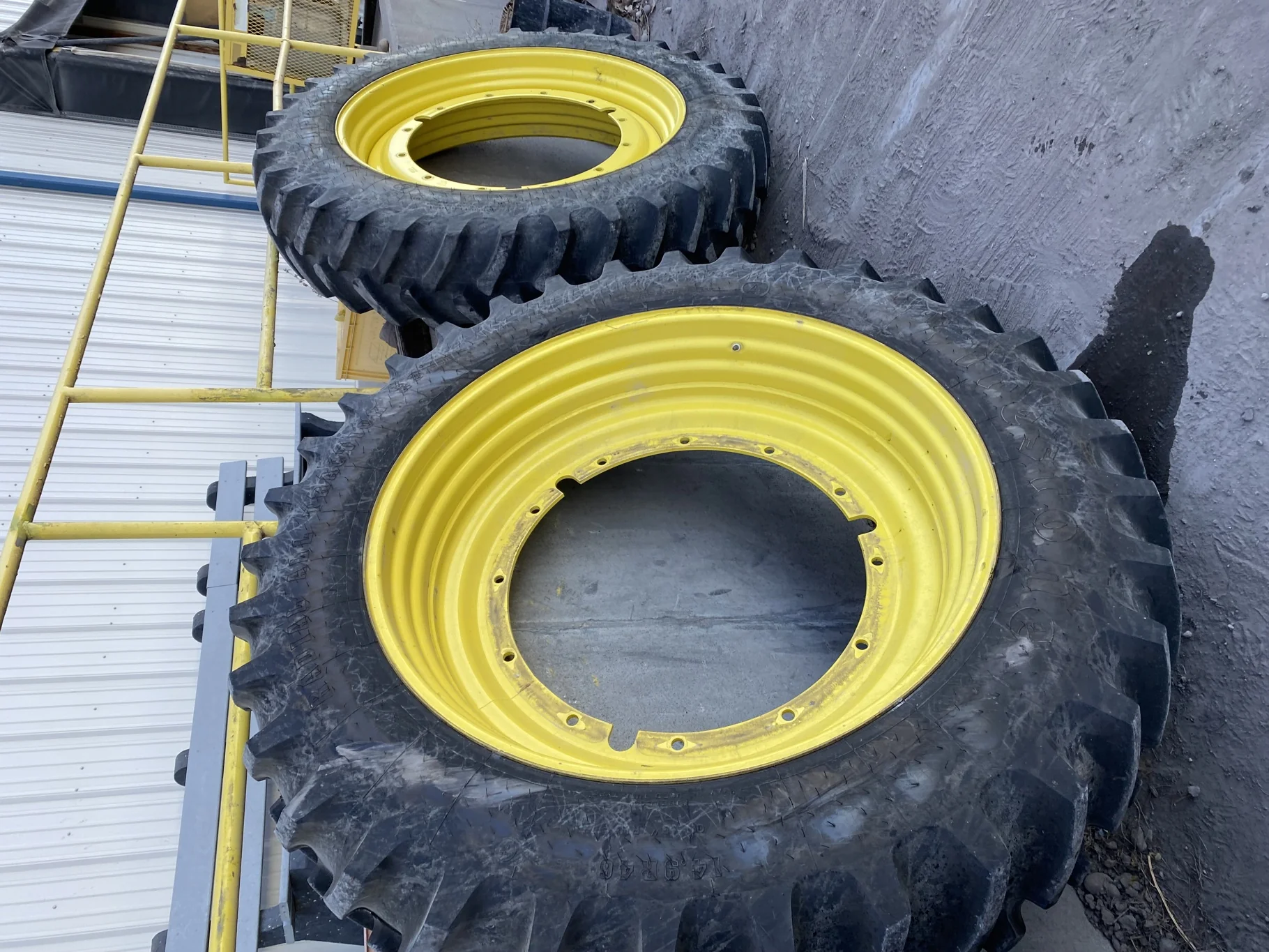 Used 95% 14.9R46 Firestone Radial All Traction 23 R-1 145B TL on 13 X 46 John Deere Yellow 12 Bolt image 2