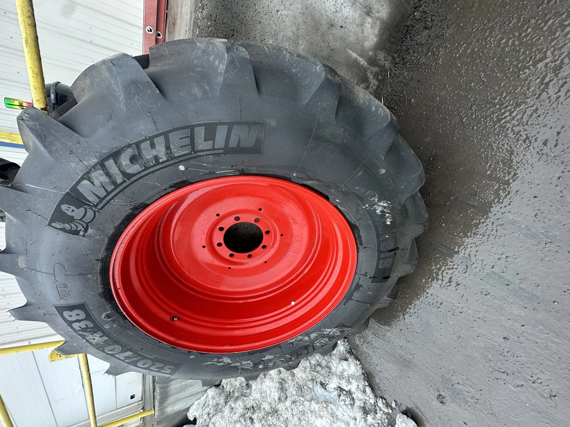 Take Off 520/70R38 Michelin OmniBib R-1W 150D TL on18 X 38 Fendt Red 8-10.82 (.937) Dual Wheel image 3