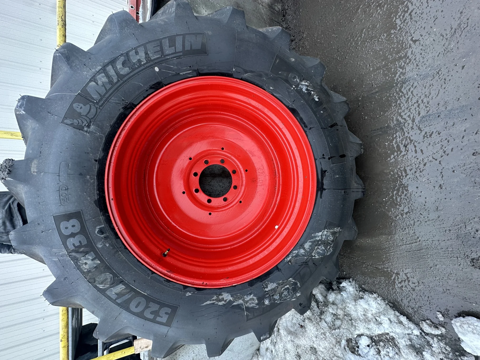 Take Off 520/70R38 Michelin OmniBib R-1W 150D TL on18 X 38 Fendt Red 8-10.82 (.937) Dual Wheel image 4