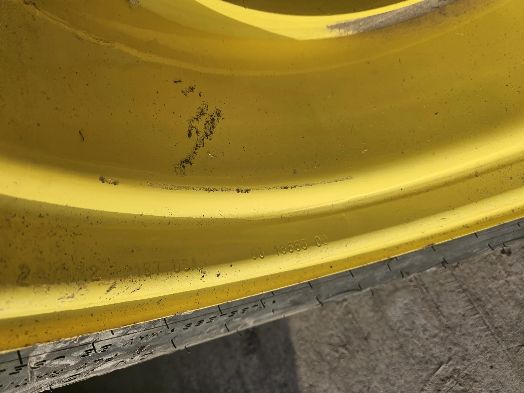 USED 90% 14.9-24 Firestone Super All Traction II 8 Ply on 12 X 24 JD Yellow Swather Duals   (S image 5