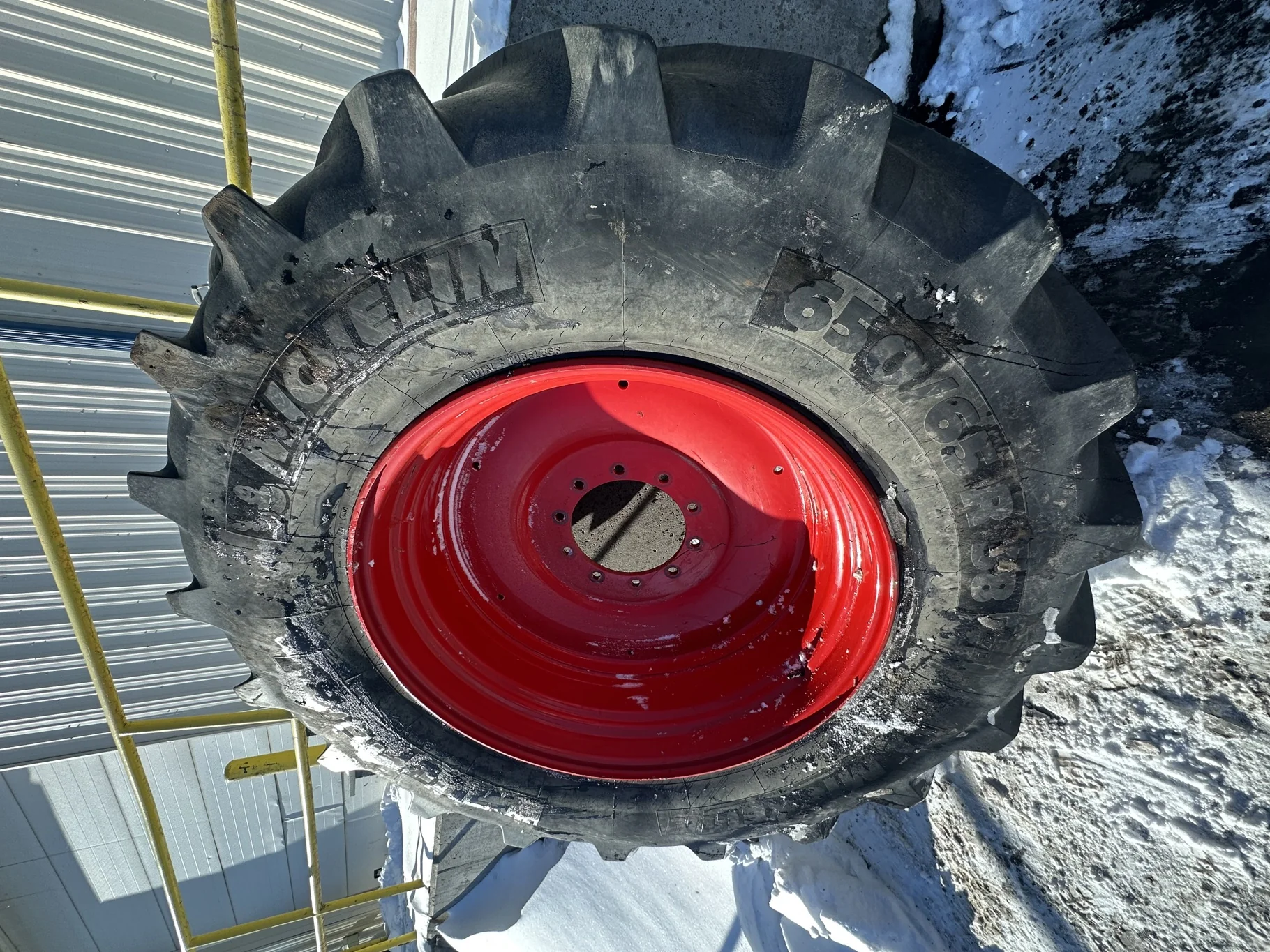 Used 52% 650/65R38 Michelin MultiBib R1-W (157D) TL On A 20 x 38 Fendt Red 10 Dual Wheel  (Stubble,