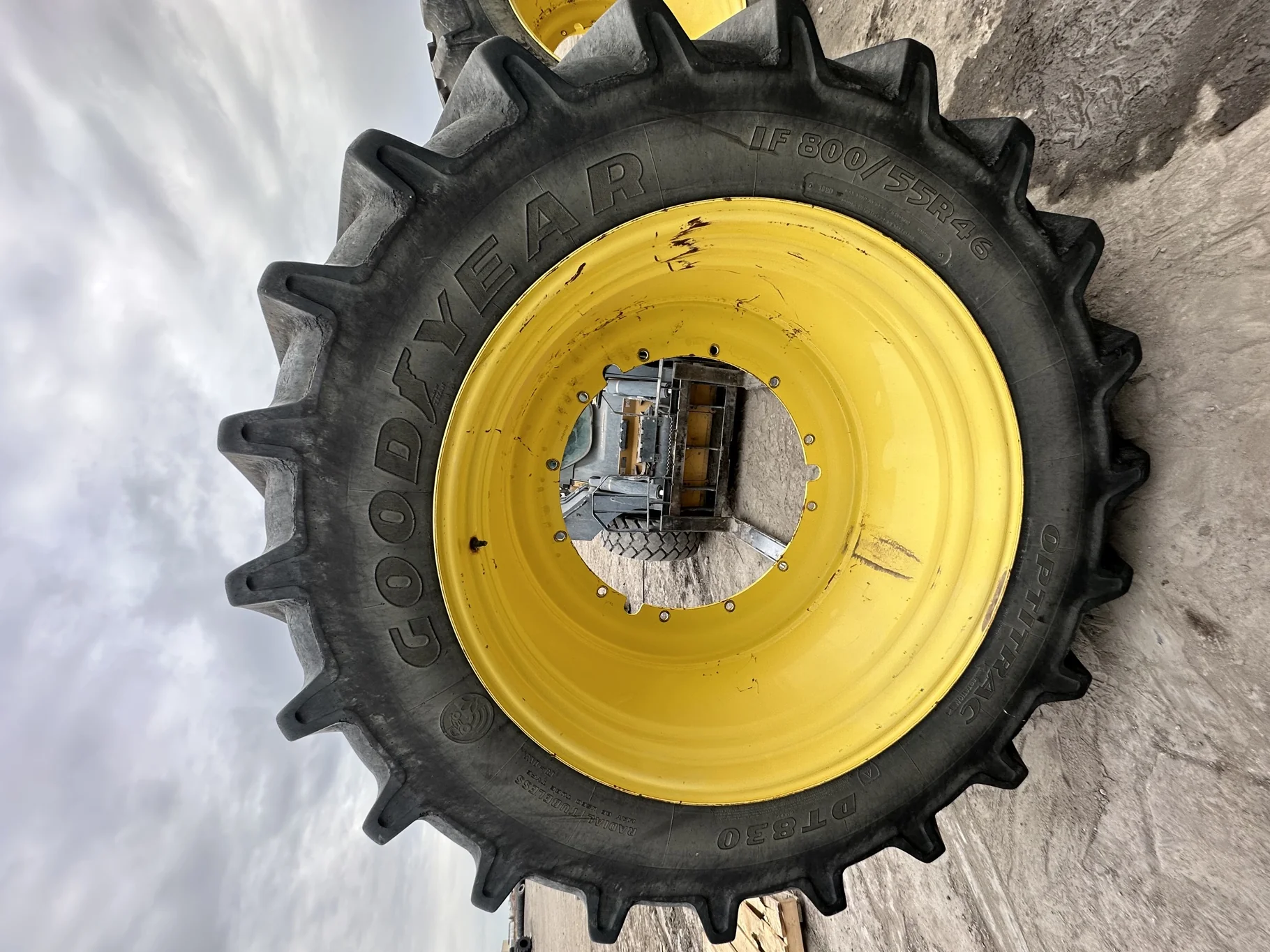 Used 75% IF800/55R46 Goodyear Optitrac DT830 R-1W (182D) TL on a 28 x 46 JD Yellow 12 Bolt Stu image 5