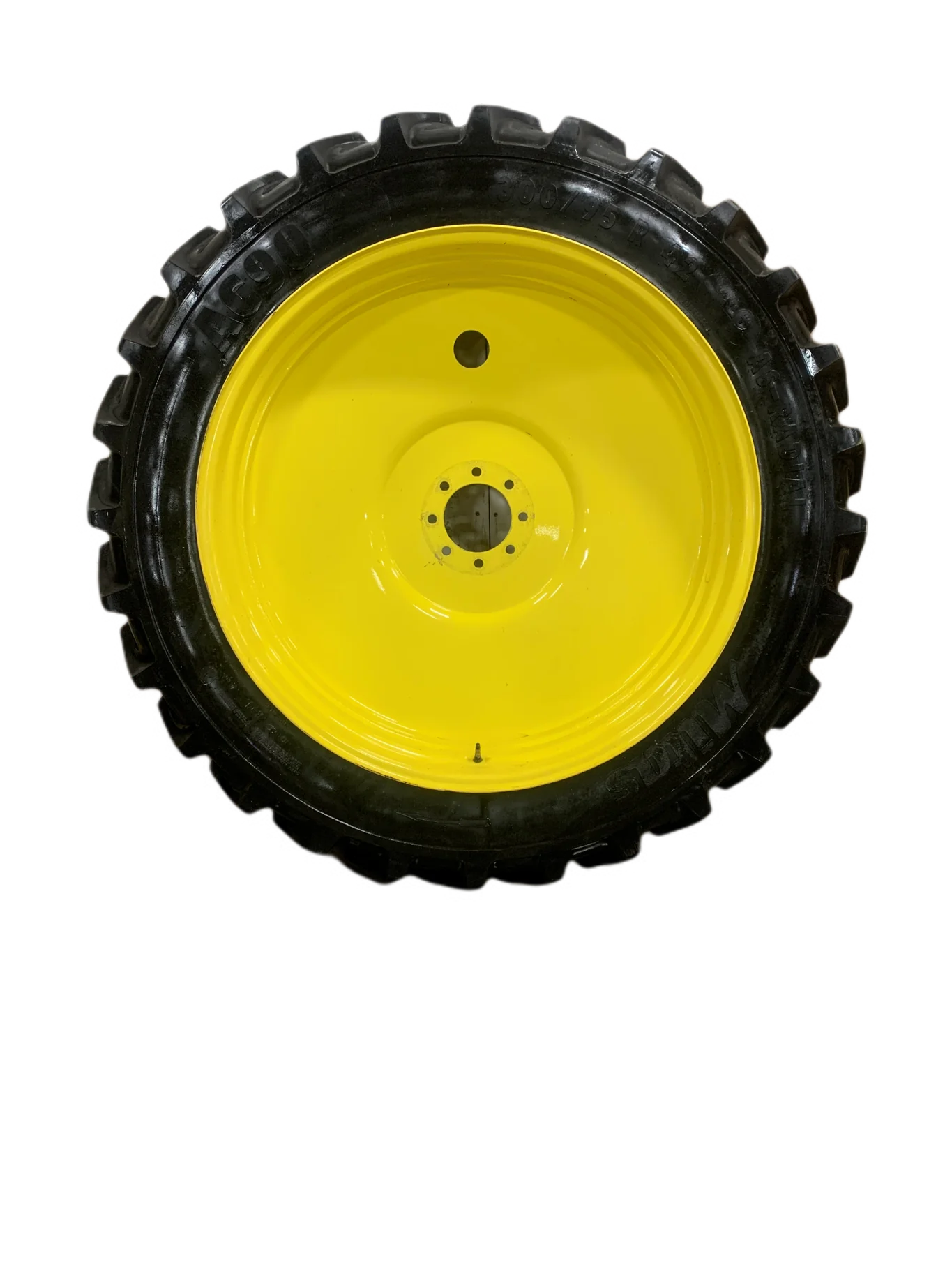 Used 85% 300/95R42 (12.4-42) Mitas AC90 (147A8/144B) TL on a 10 x 42 John Deere Yellow Dual image 2