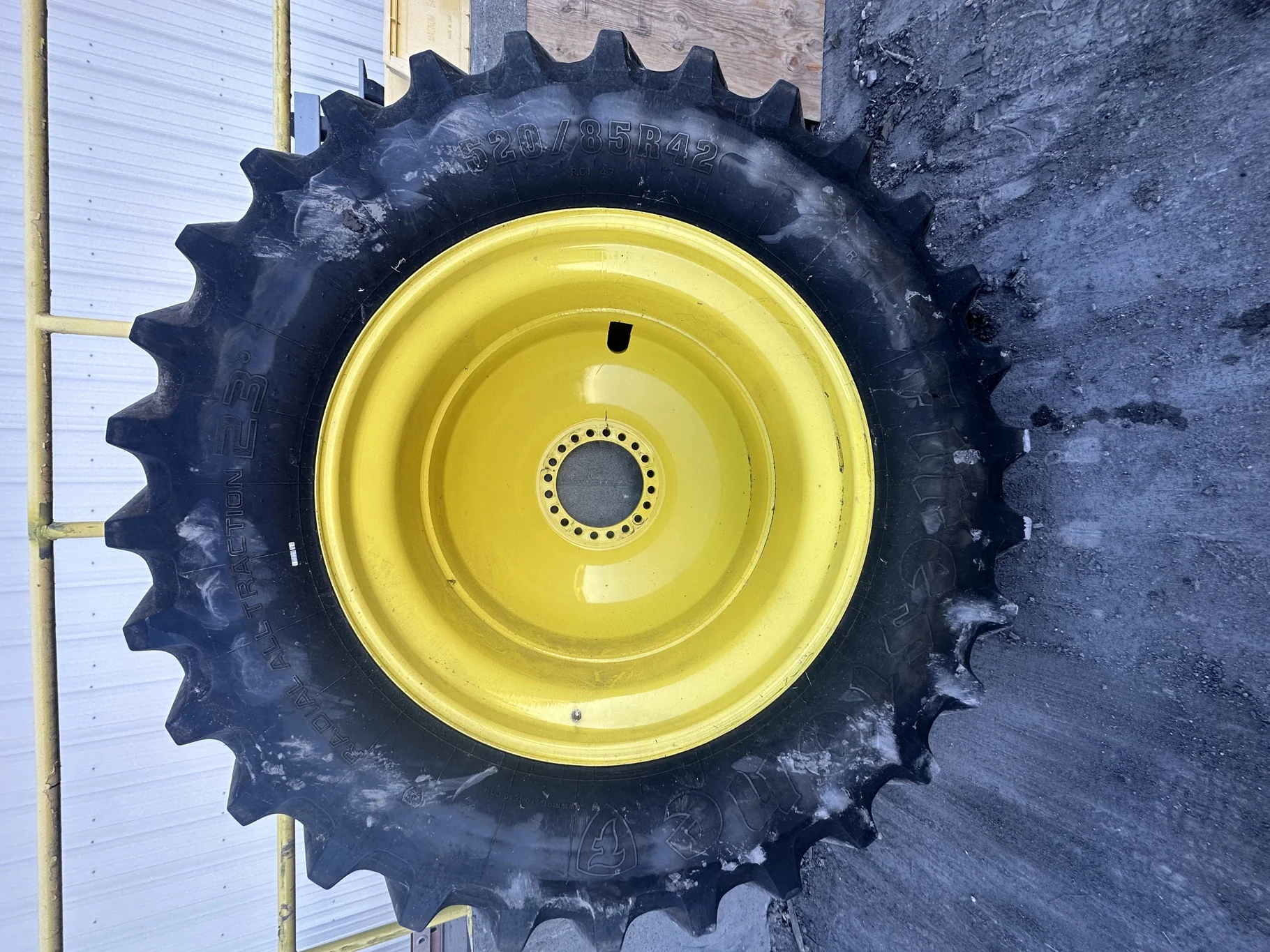 Used 90% 520/85R42 Firestone Radial All Traction 23 R-1 157B TL on 18 x 42 JD 20 Bolt Inside Dolly image 2