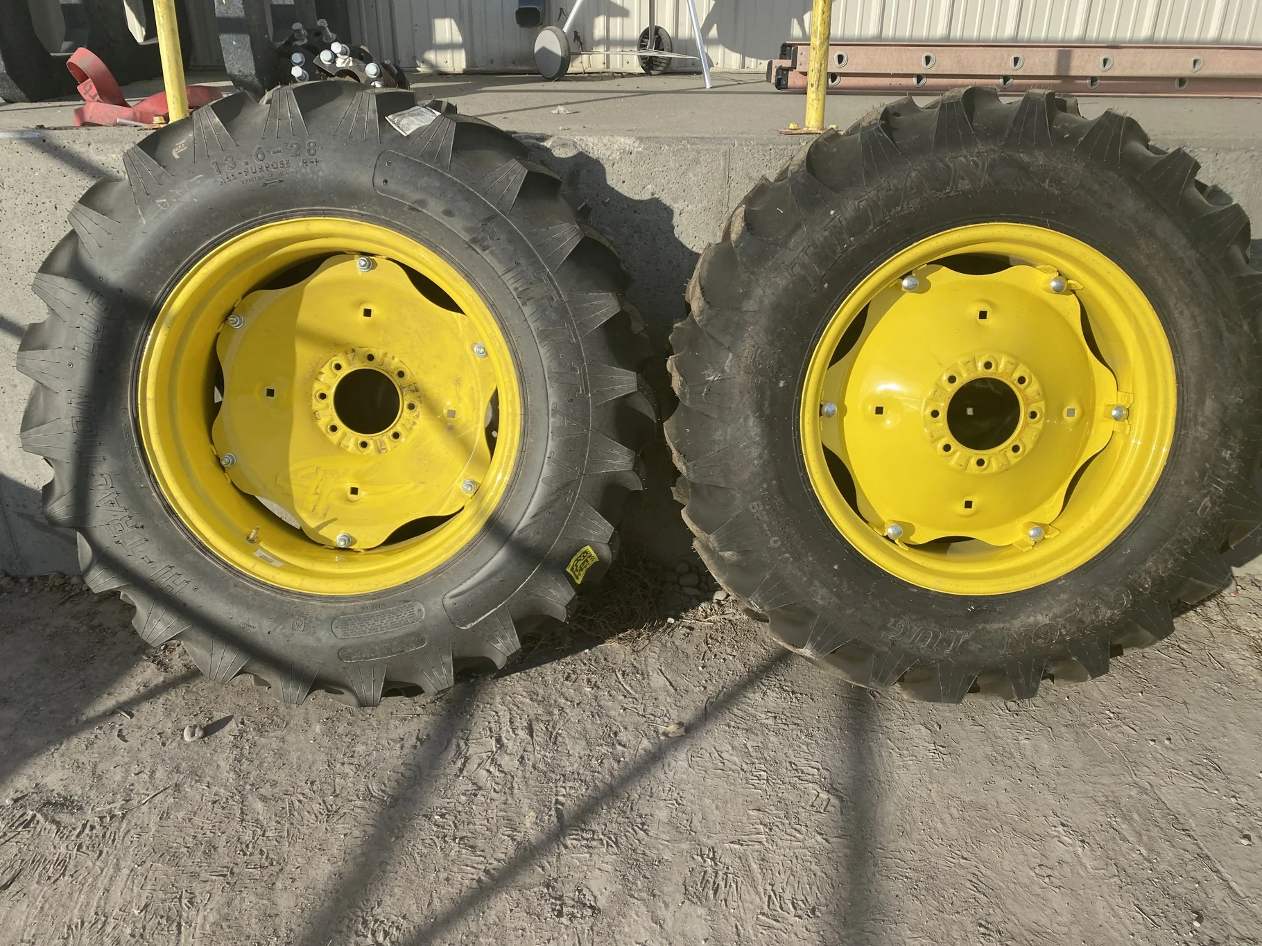 Take-Off 13.6-28/6 Titan Hi-Traction Lug TL R-1 on 11 X 28 8-8-6.023 6 Loop Formed JD Yellow Wheel