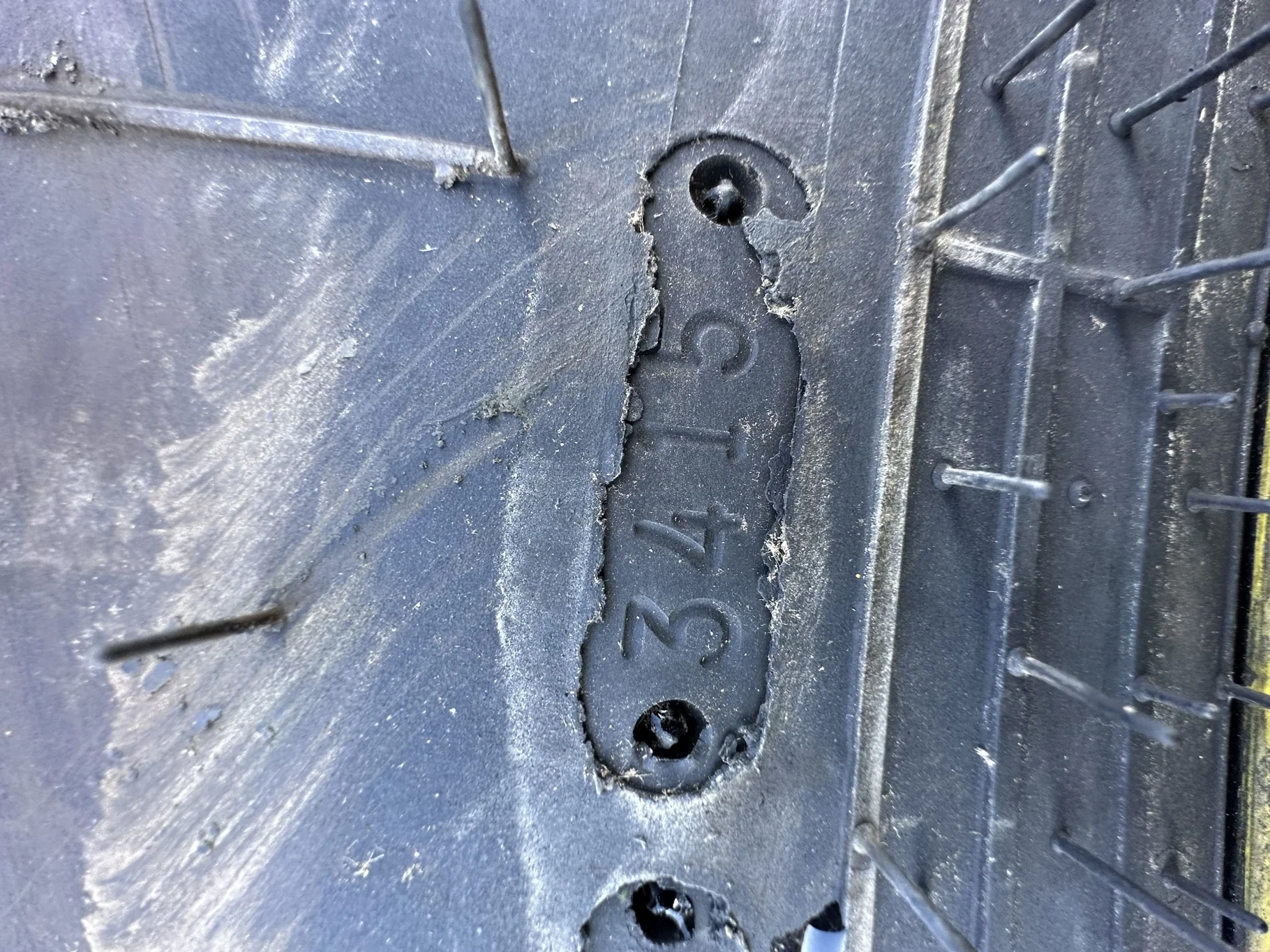 Used 90% 650/85R38 Goodyear Optitrac 173D R-1W TL on a 23 x 38 JD Yellow 10 Bolt Outside Dolly image 4