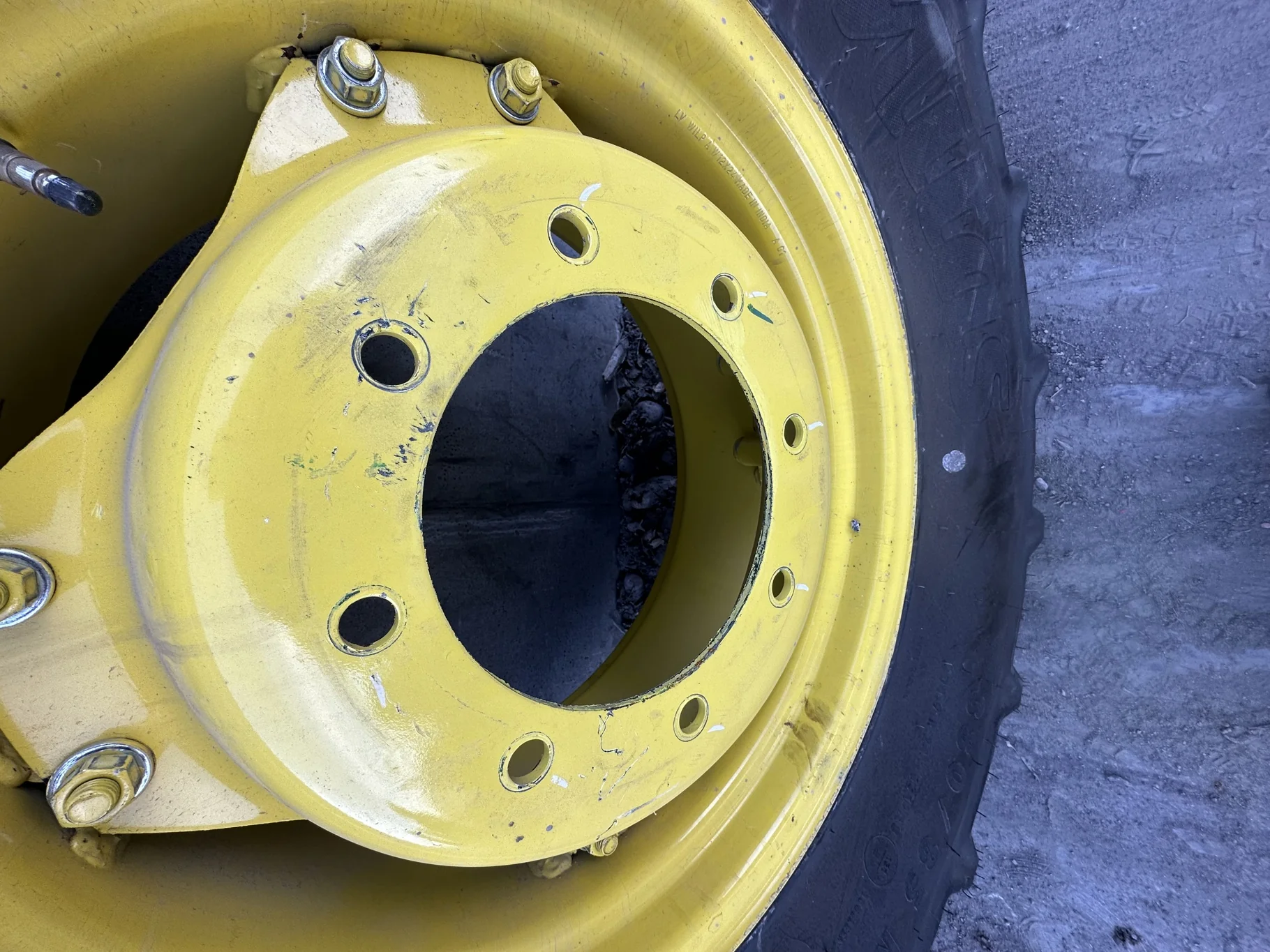 TAKE-OFF 380/85R24 (14.9R24) MITAS AC85 131A8/131B TL ON 12 X 24 JD YELLOW 2 BOLT GKN WHEEL image 3