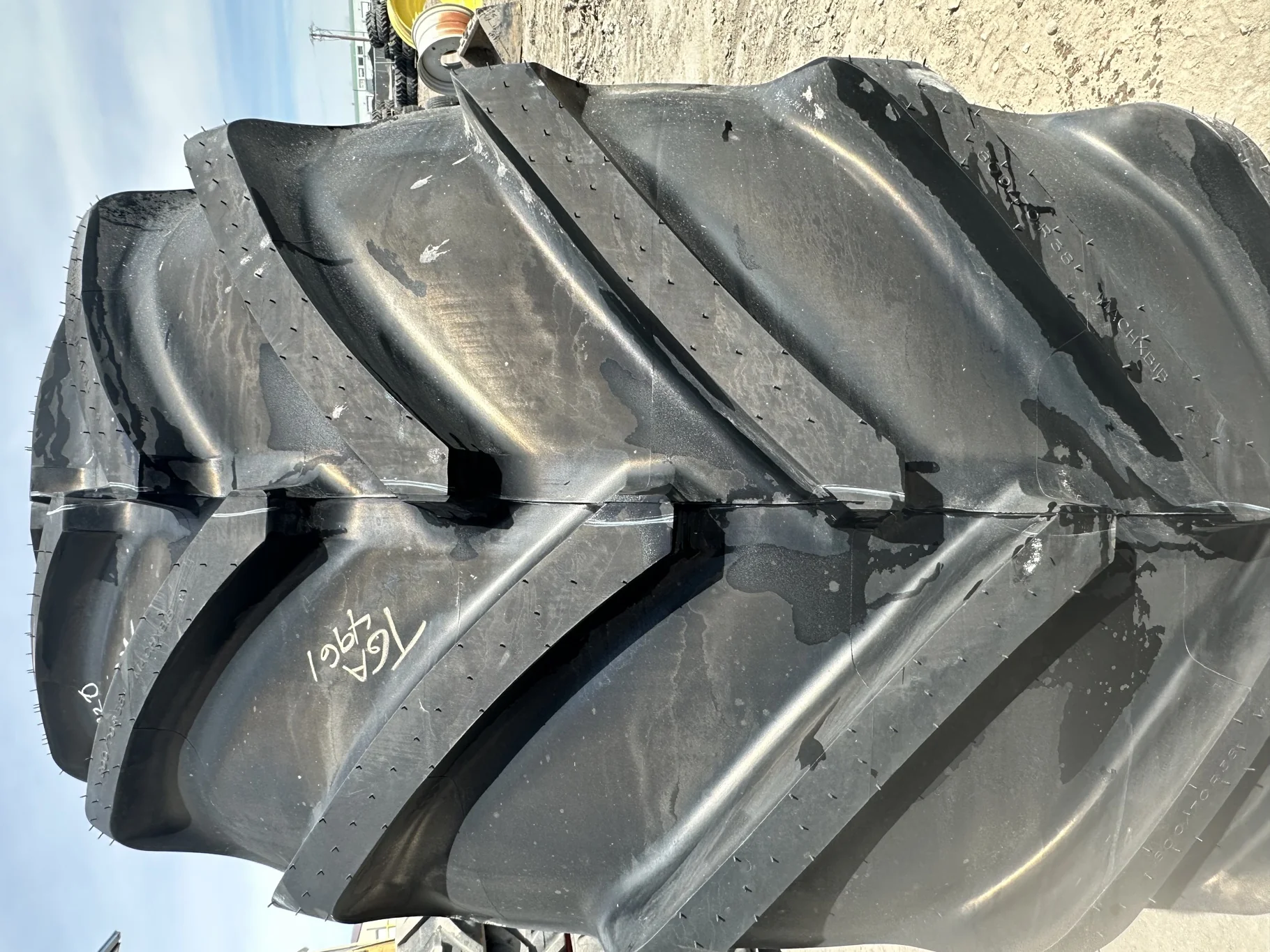 Take Off 800/70R38 Michelin MachXBib R-1W 173D TL on a 27 X 38 JD Yellow 10 Bolt (.937) 5/8" F image 4