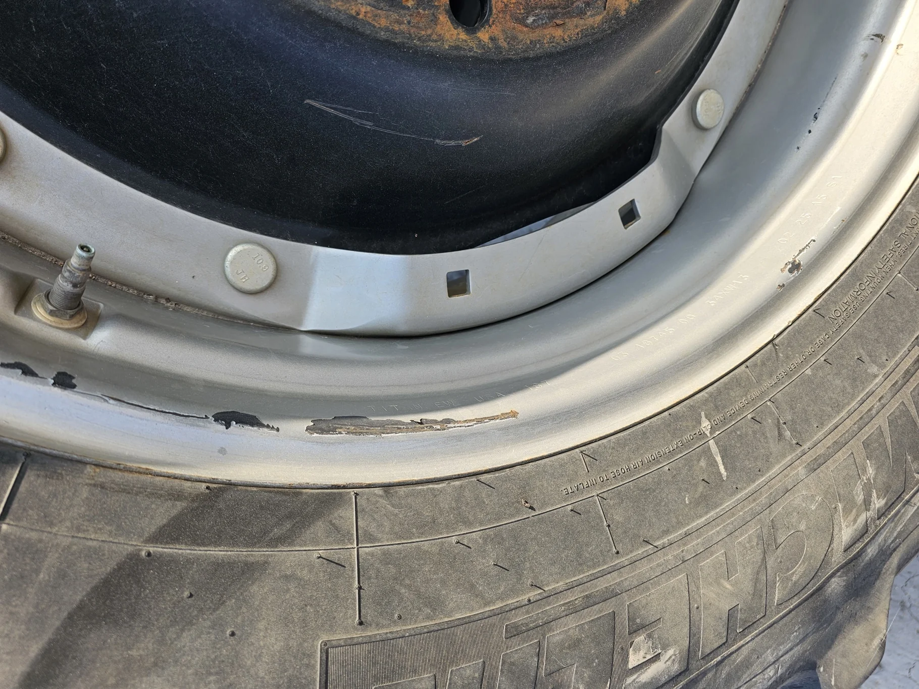 Used 70% 480/70R34 Michelin OmniBib R-1W (143D) TL on a 13 x 34 Case Silver Waffle Wheel (3 Bolt) (