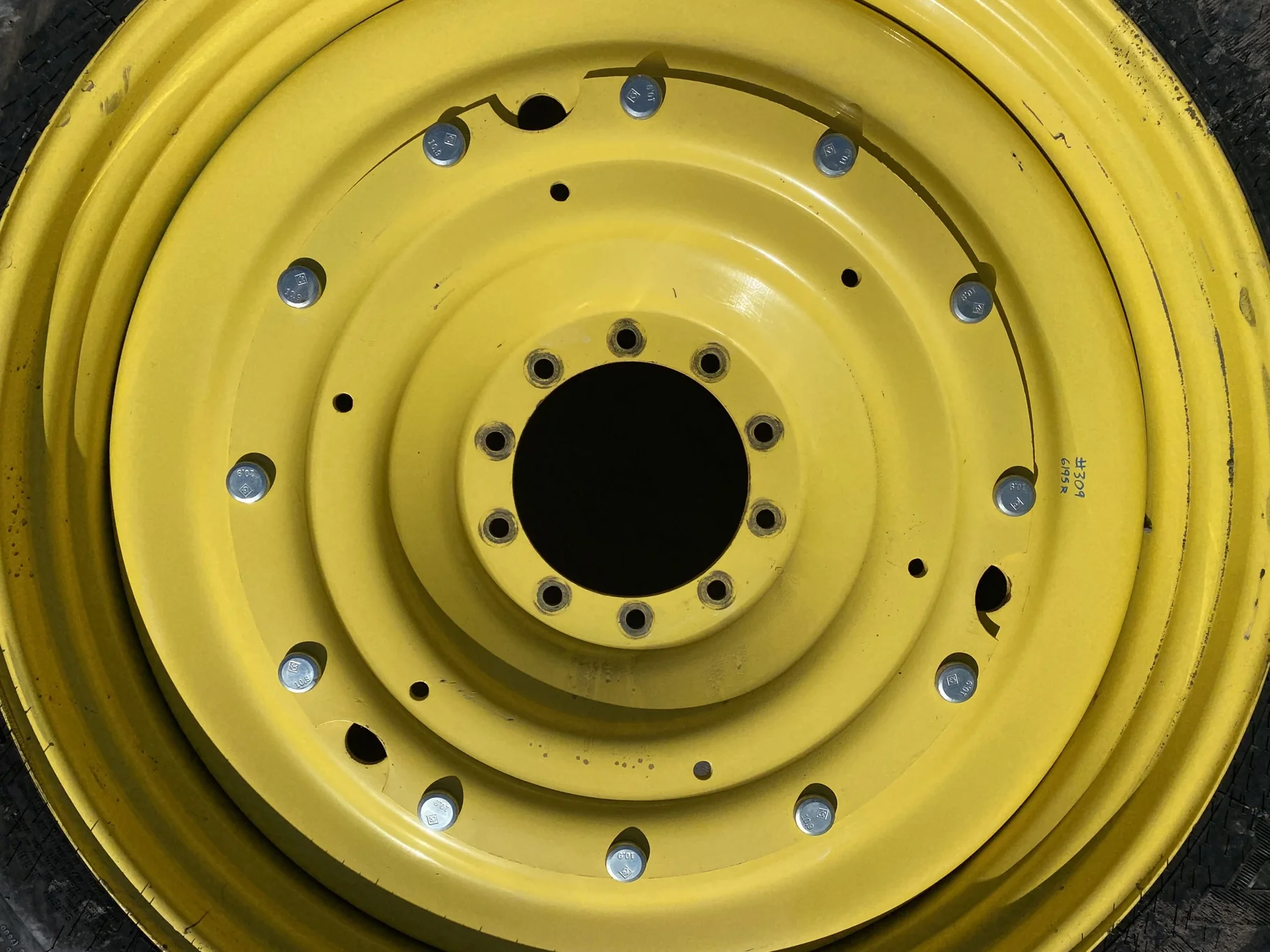 Used 75% 380/90R50 Goodyear DT800 R-1W (151A8) TL on a 12 x 50 JD Yellow 12 Bolt Stub Disc Whe image 2