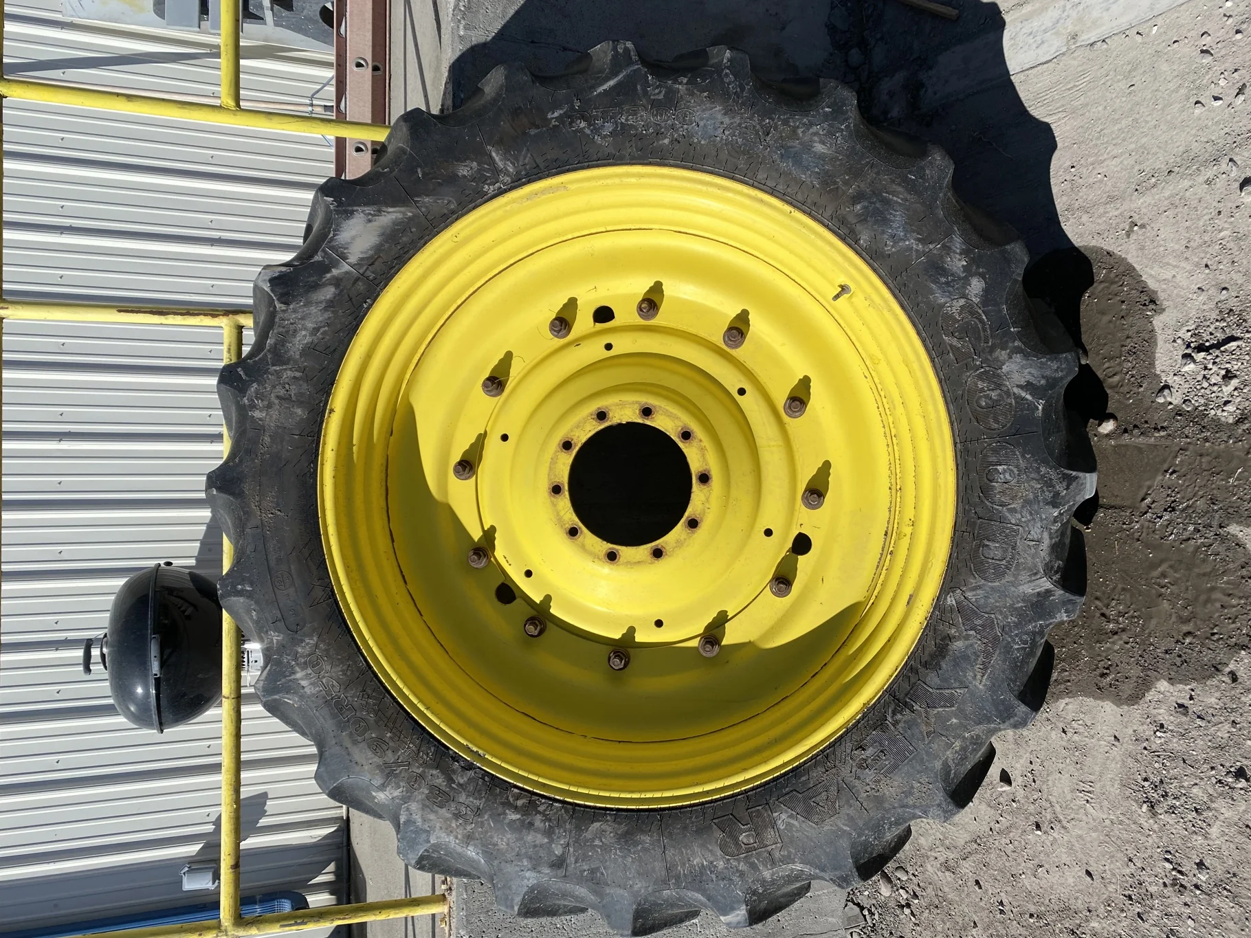 Used 75% 380/90R50 Goodyear DT800 R-1W (151A8) TL on a 12 x 50 JD Yellow 12 Bolt Stub Disc Whe image 5