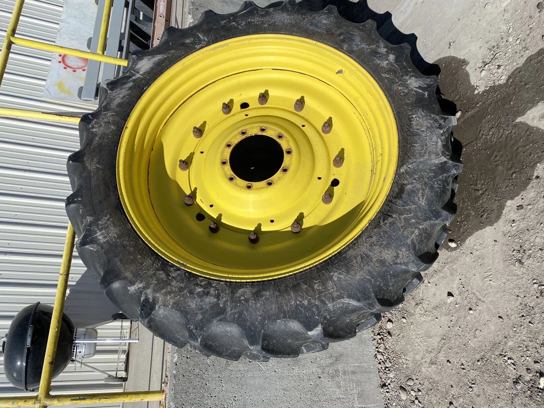 Used 75% 380/90R50 Goodyear DT800 R-1W (151A8) TL on a 12 x 50 JD Yellow 12 Bolt Stub Disc Whe image 6