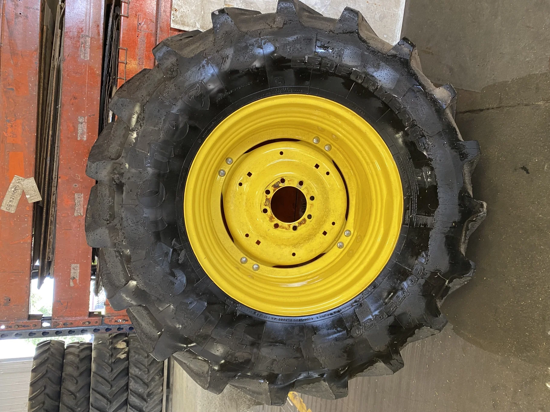 Used 98% 460/85R30 Firestone Performer EVO R-1W (145D) TL on a 15 x 30 JD Yellow GKN Style Whe image 3
