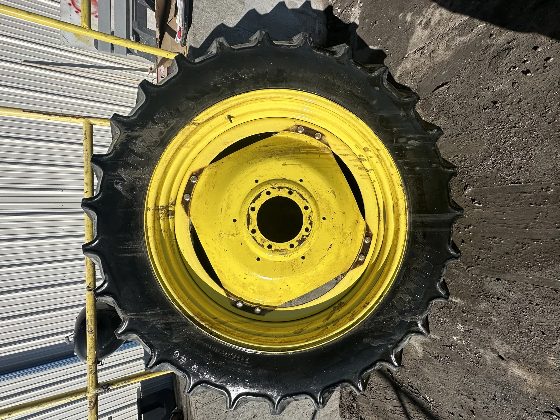 Used 85% 380/90R46 (14.9R46) Mitas AC85 149A8/149B TL on a 13 x 46 JD Yellow 8 Bolt (.937) Stu image 2