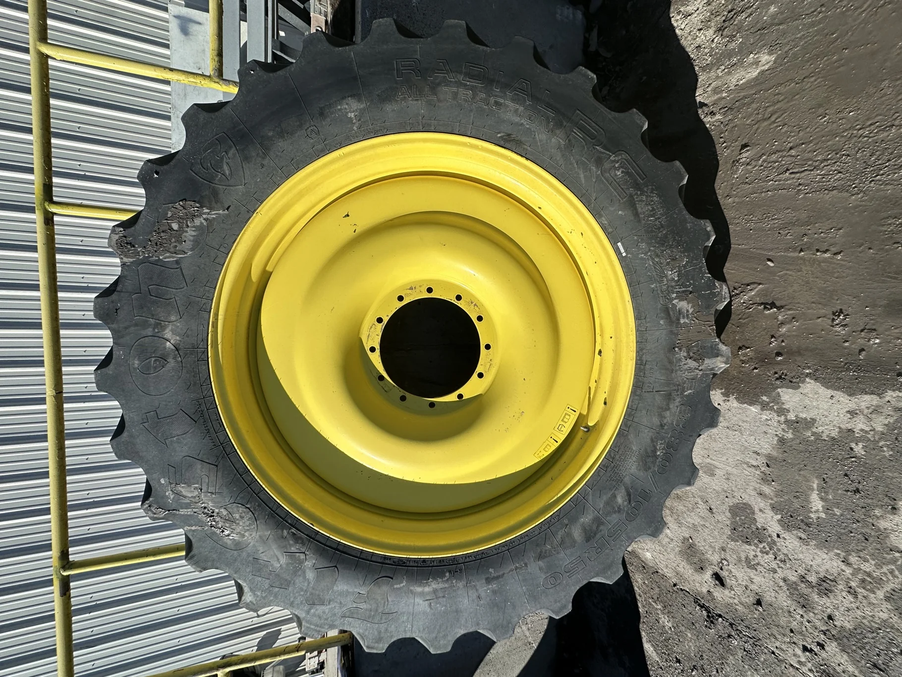 Used 95% VF380/105R50 Firestone Radial All Traction RC R-1W 179D TL on 13 x 50 John Deere Yellow 12 image 2