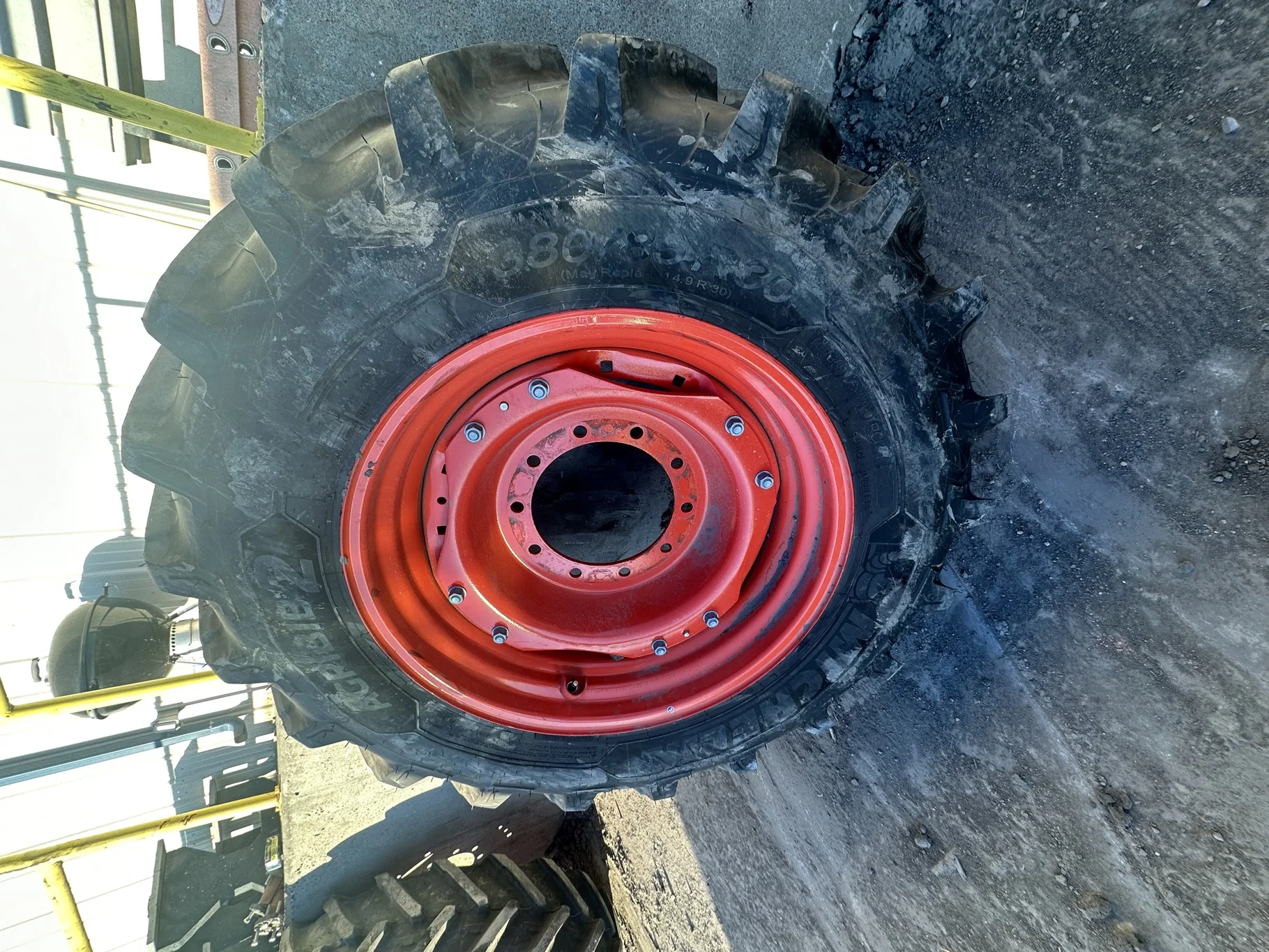 Take Off 380/85R30 Michelin TL AGRIBIB 2 on a 13 x 30 Kubota Orange (2Bolt) Waffle Wheel With A 10 B image 3