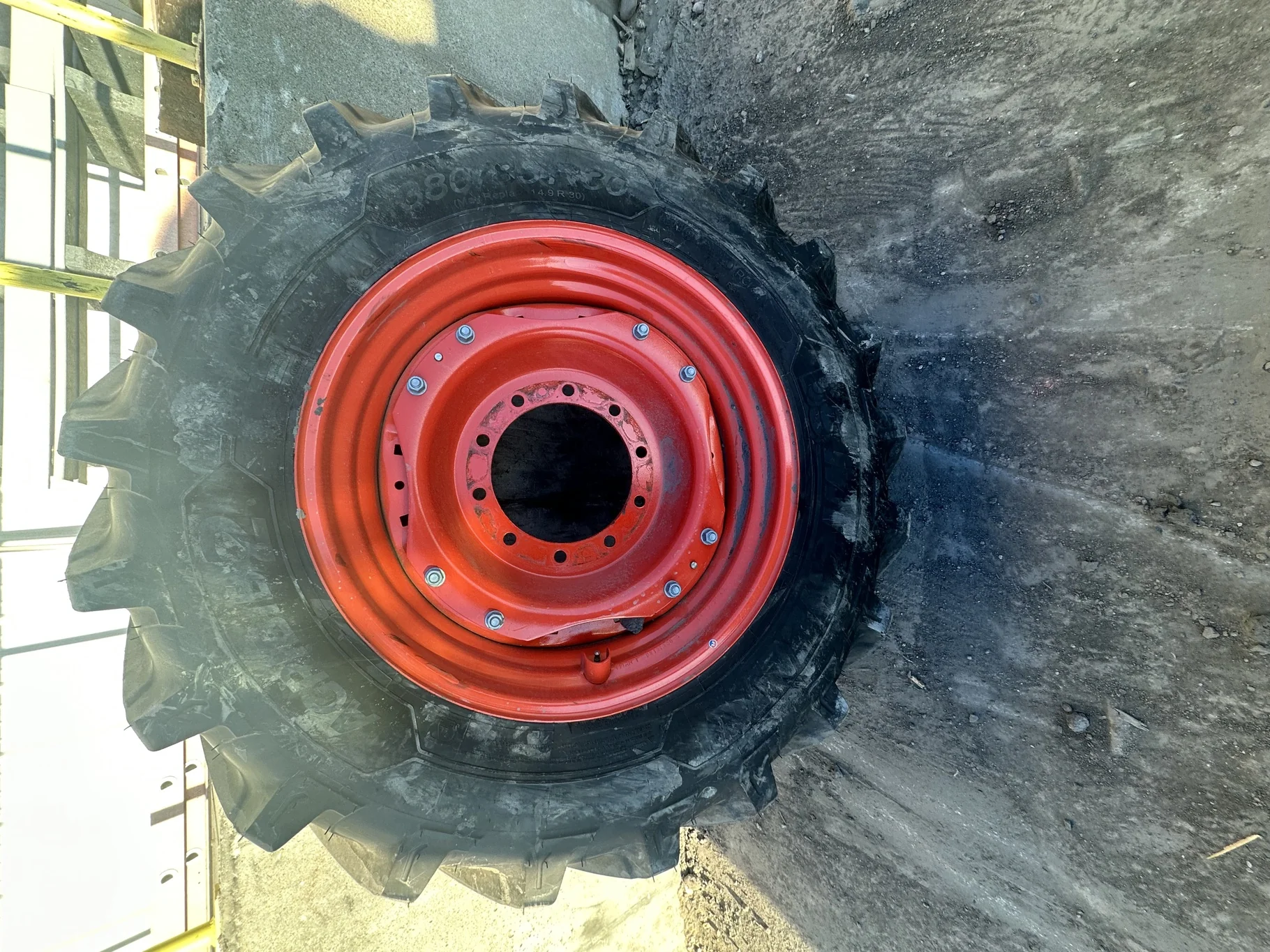 Take Off 380/85R30 Michelin TL AGRIBIB 2 on a 13 x 30 Kubota Orange (2Bolt) Waffle Wheel With A 10 B image 4