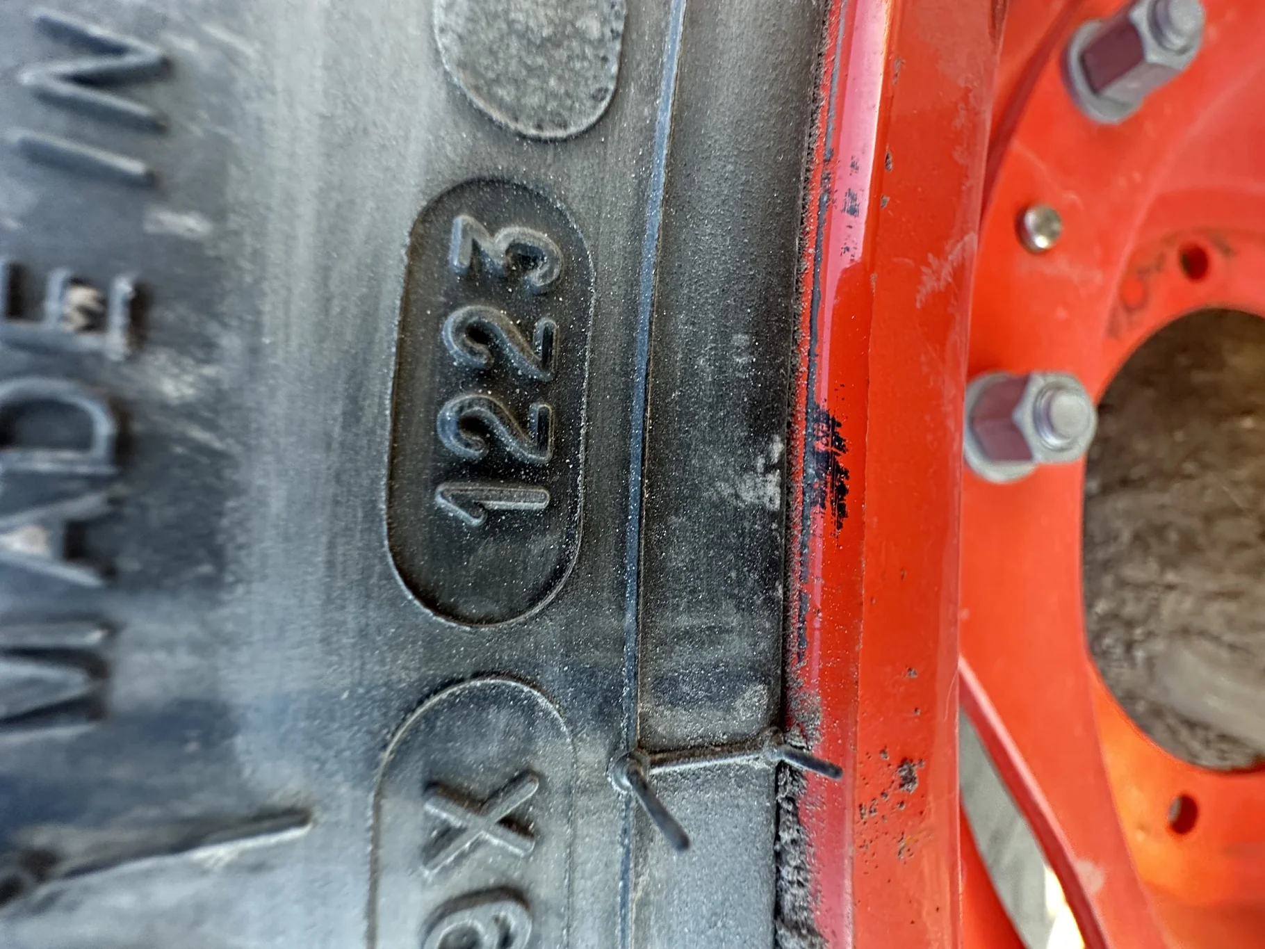 Take Off 380/85R30 Michelin TL AGRIBIB 2 on a 13 x 30 Kubota Orange (2Bolt) Waffle Wheel With A 10 B image 6