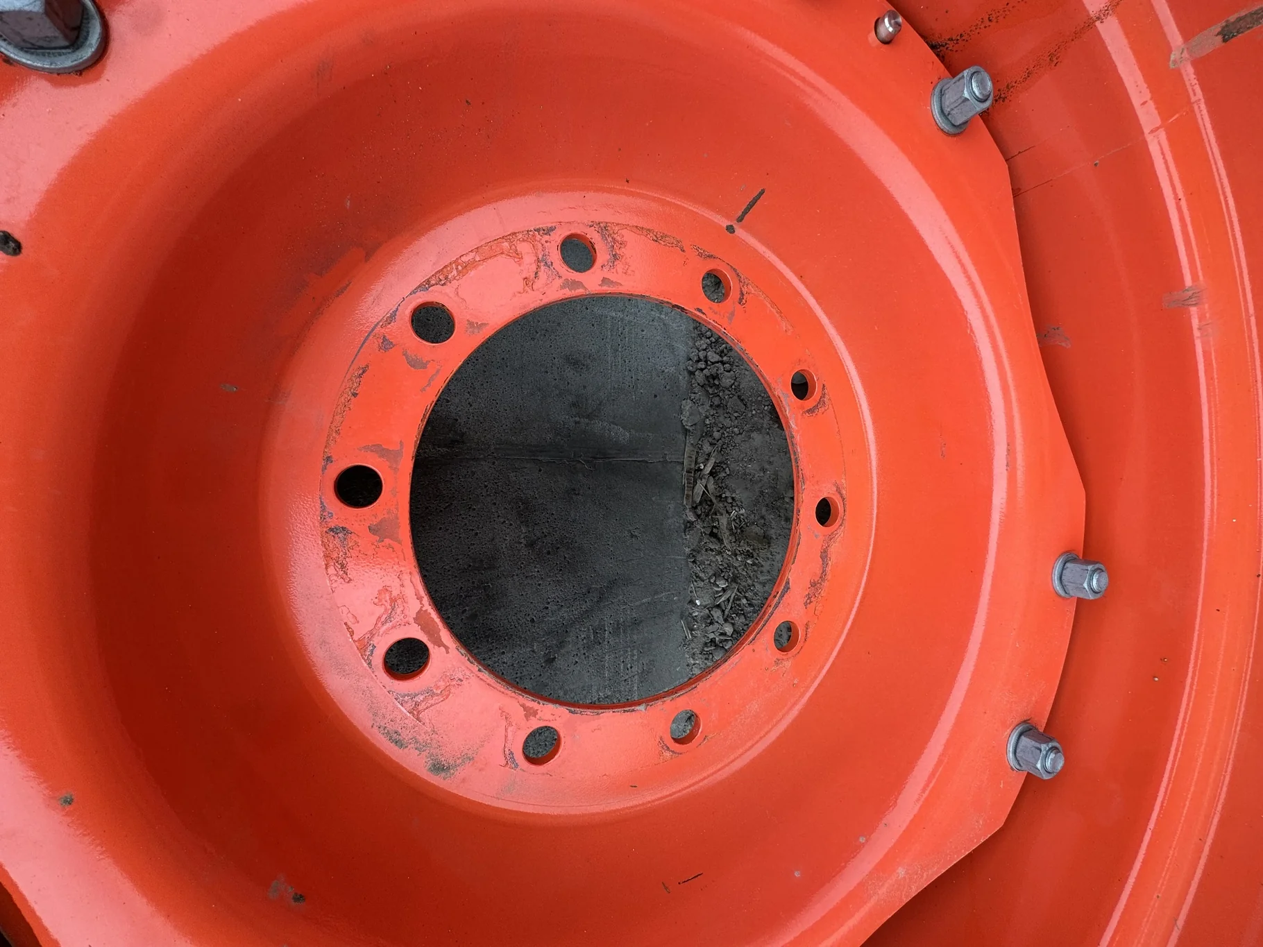 Used 440/80/R28 Michelin XMCL (156B) on 15 x 28 Kubota orange wheels (10-13-11)(Little bit of road w image 3