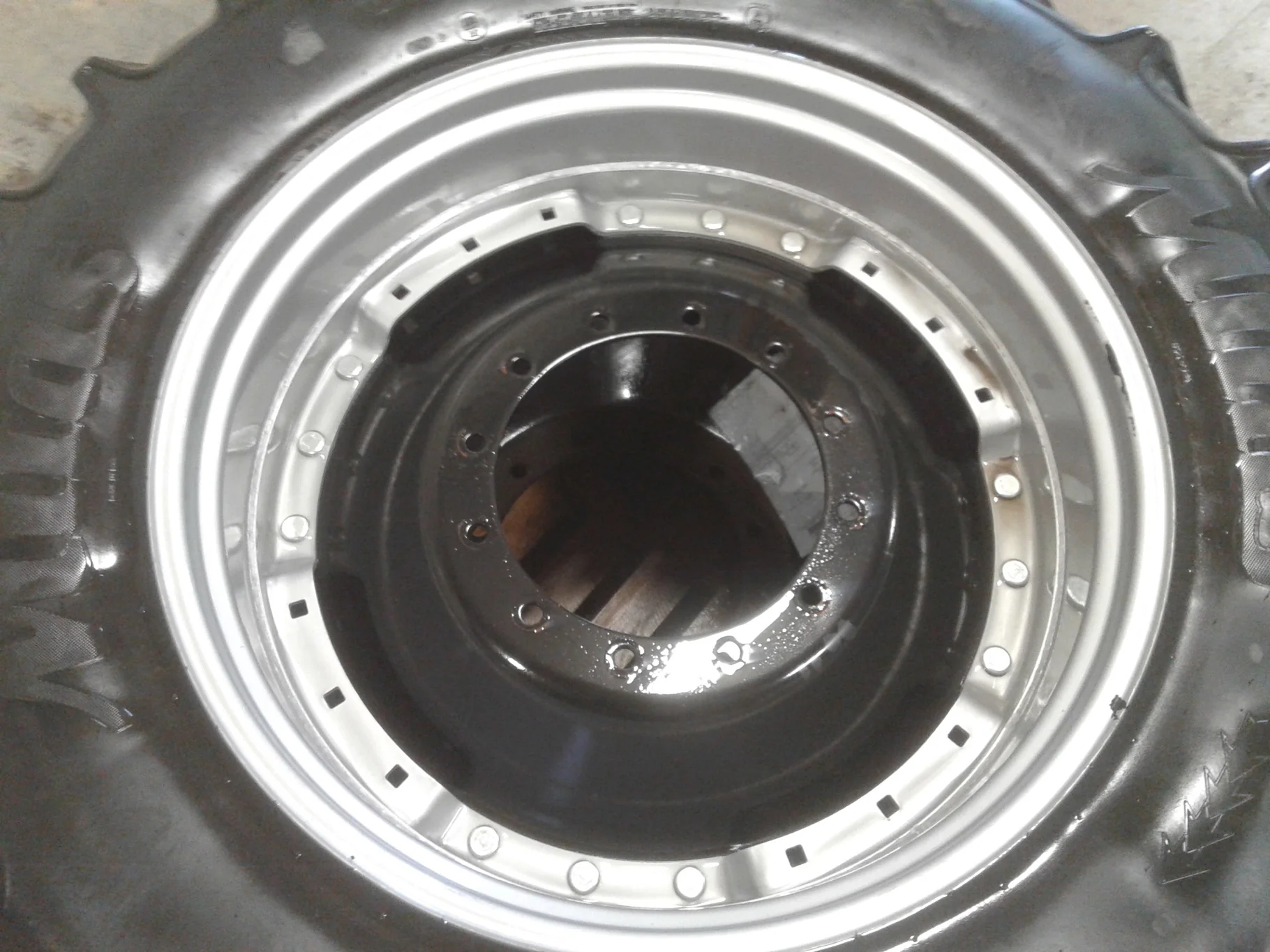 Used 90% 380/95R38 Mitas AC85 R-1W 147D on a 12 x 38 CIH Waffle Rim with 12 Bolt Center image 2