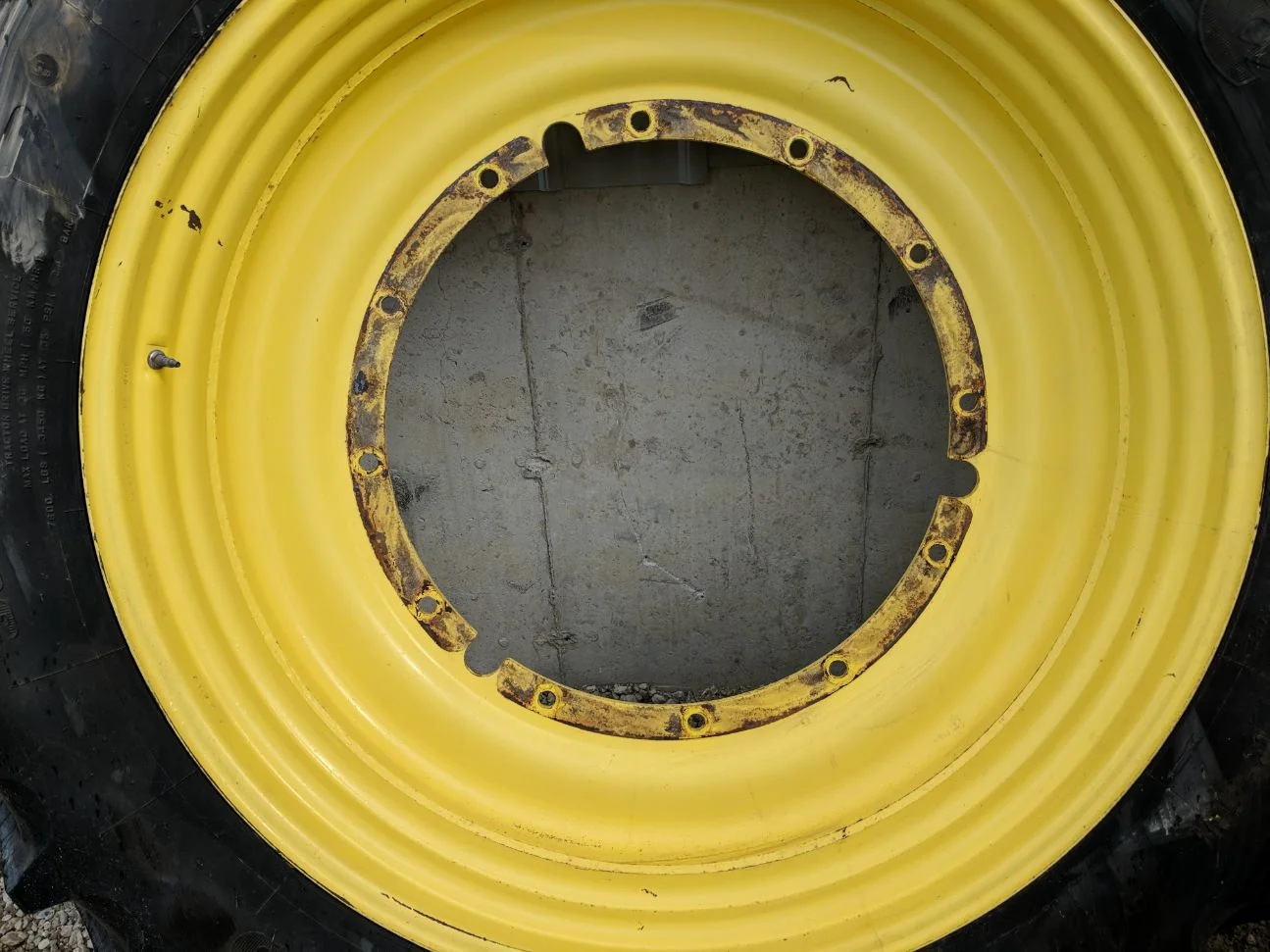 Used 85% 380/90R50 Firestone Radial 9000 R-1W 151B on a 12 x 50 JD Stub Disc- lug cuts image 2