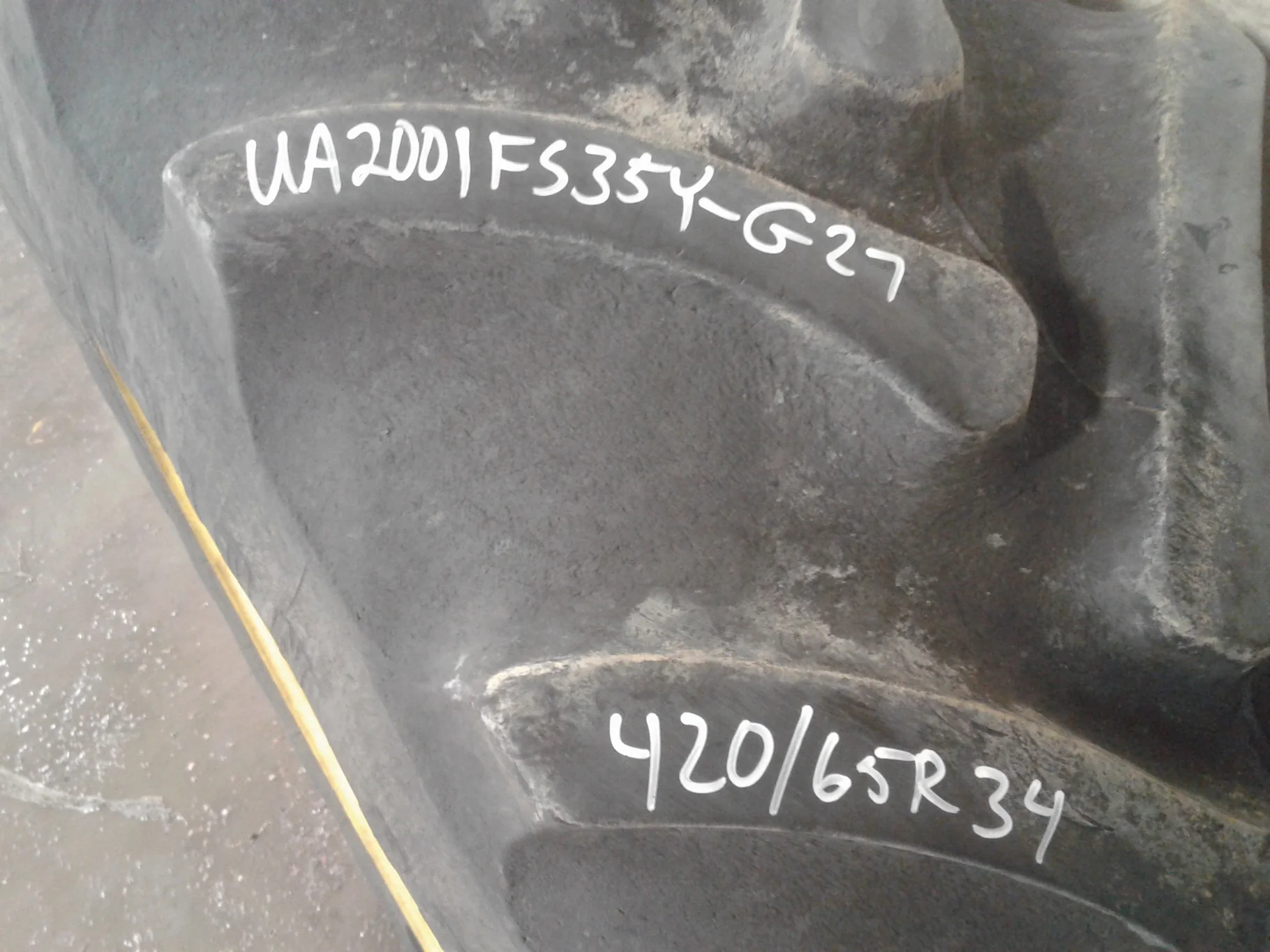 Used 35% 420/85R34 Firestone RAT DT R-1W (147B) on 15 x 34 JD Yellow waffle 3 bolt no disc image 3