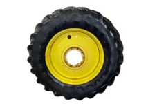 Used 50% 600/65R38 Michelin XM108 on 18 x 38 JD Yellow 10 Bolt Dual - lug cuts