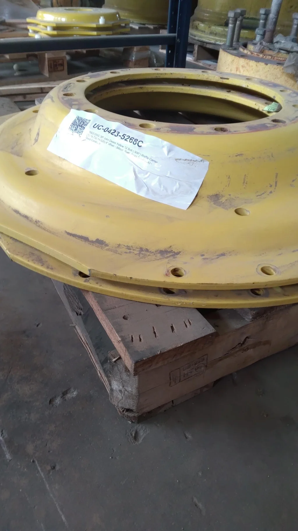 USED DISC 38" John Deere Yellow 12 Bolt (.906") Waffle Center (12-16.732-14.620) 4" offset - (Minor image 2
