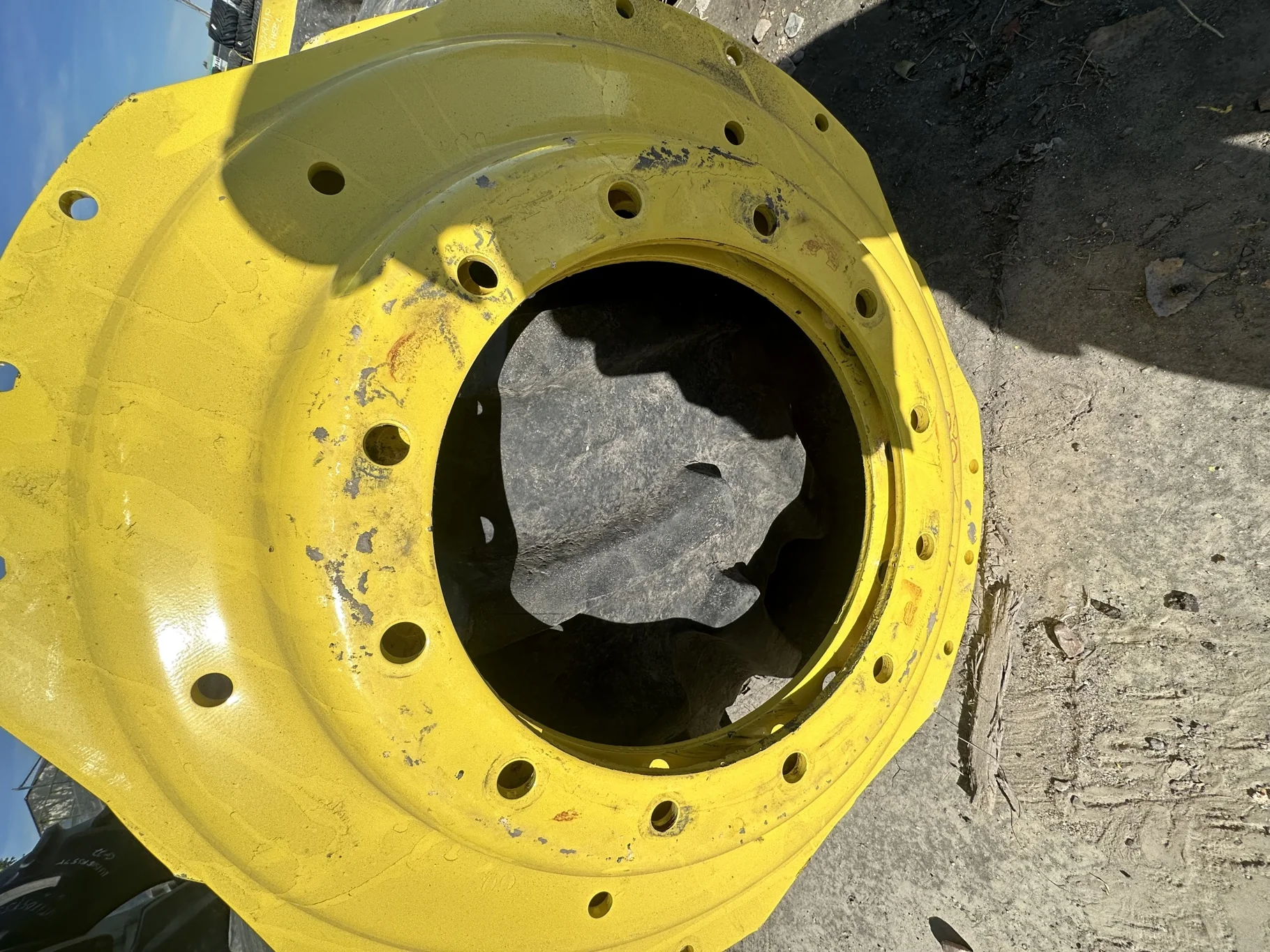 USED DISC 38" John Deere Yellow  3 Bolt Waffle with 12 Bolt Centers (12-16.625-14.625) - (rust spots image 2