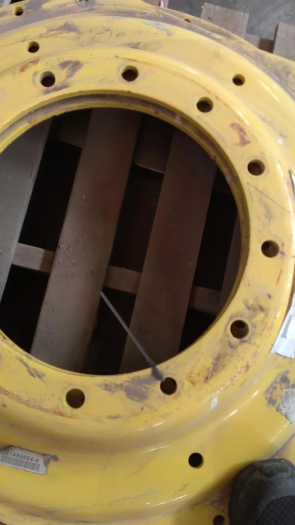 USED DISC 38" John Deere Yellow 12 Bolt (.875) Waffle Center (12-16.5-14.5)  
(Rust Spots, Paint Scr